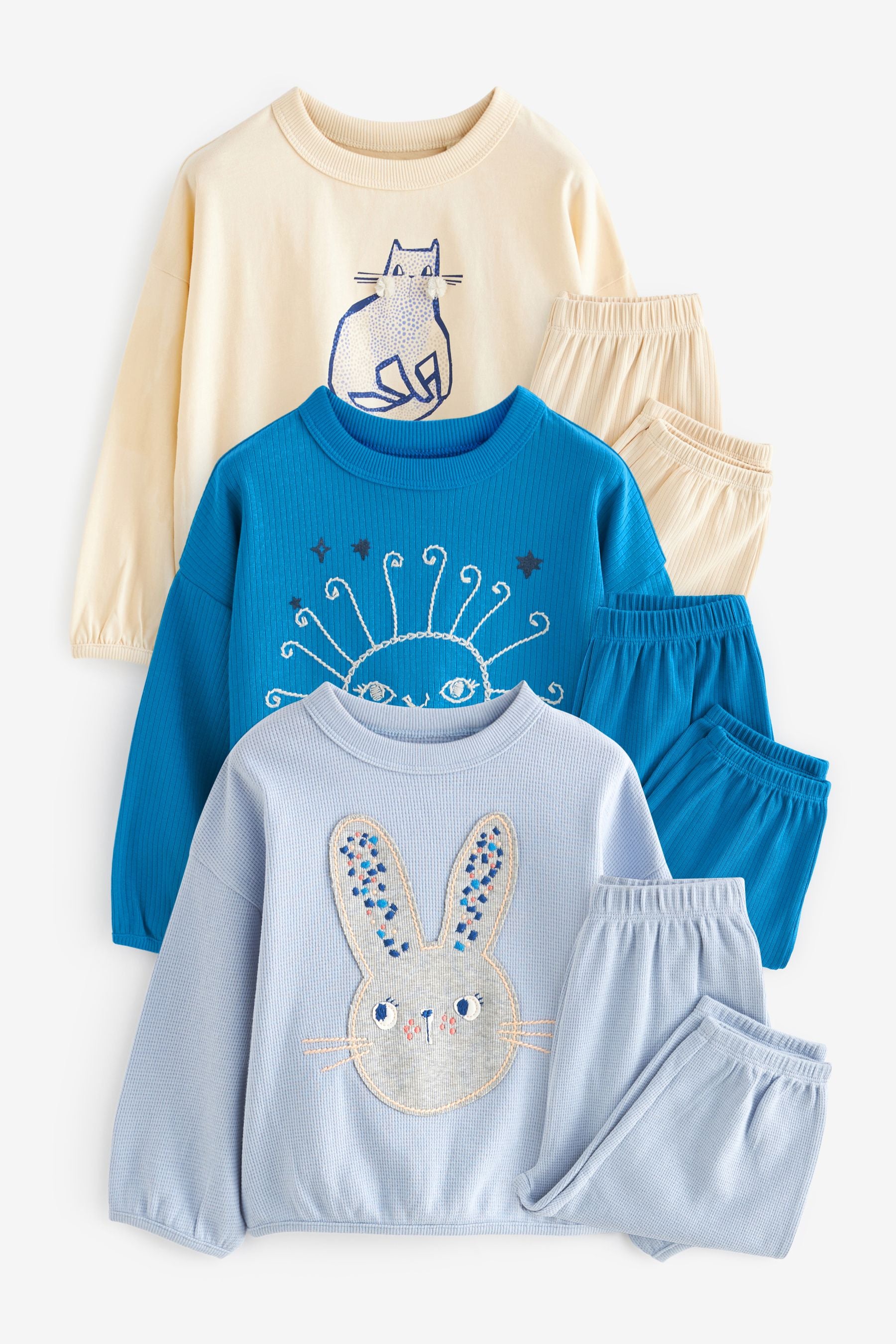 Blue/Cream Character Jogger Pyjamas 3 Pack (9mths-11yrs)