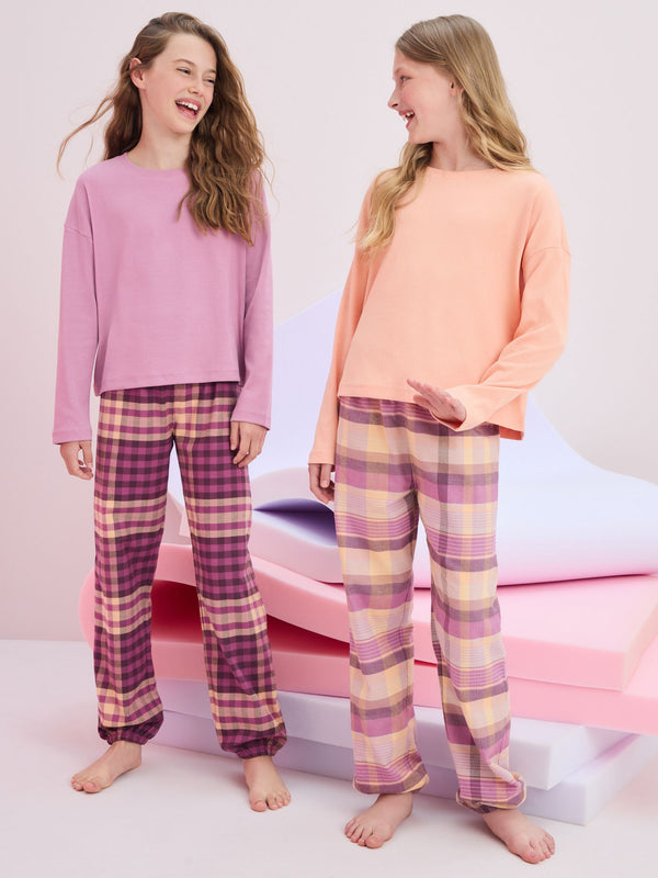 Purple/White Woven Check Pyjamas 2 Pack (3-16yrs)