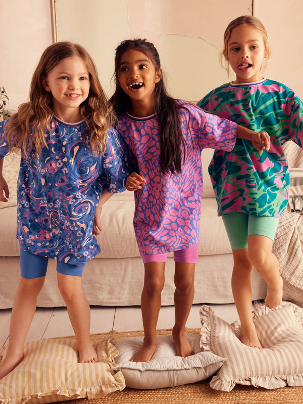 Blue/Green 3 Pack Animal Print 100% Cotton Short Pyjamas (3-16yrs)