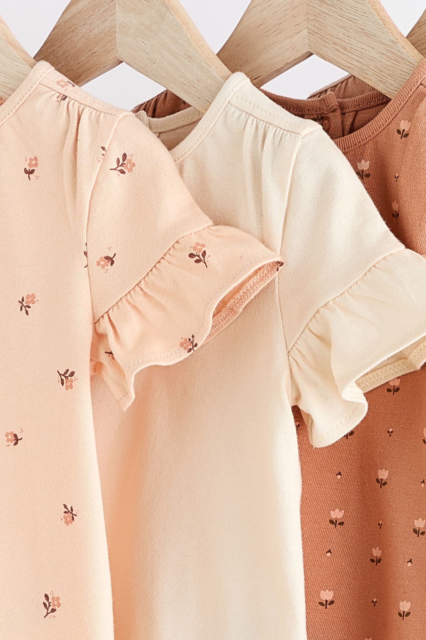 Beige/ Pink Floral Baby Short Sleeve Top 4 Pack