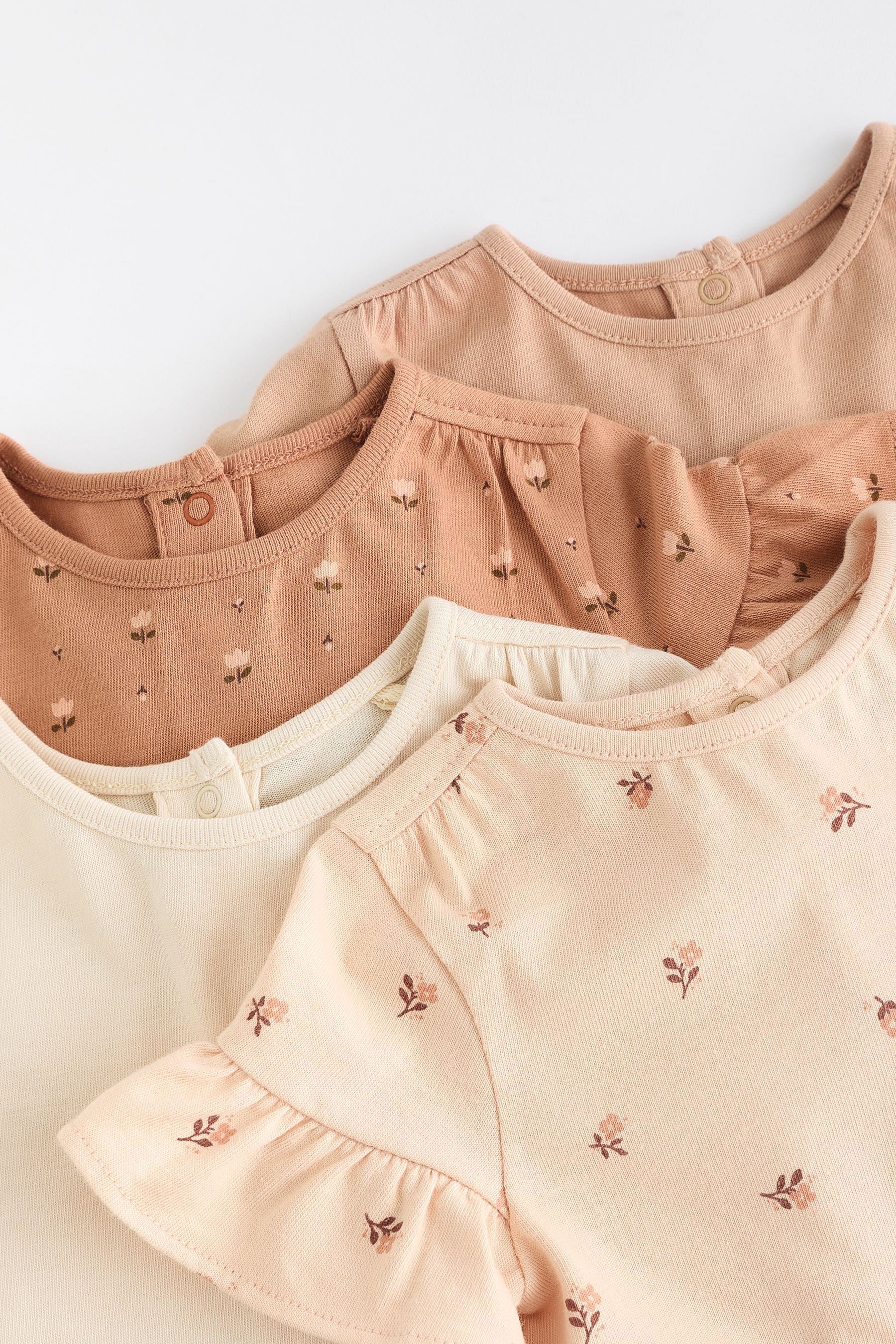 Beige/ Pink Floral Baby Short Sleeve Top 4 Pack