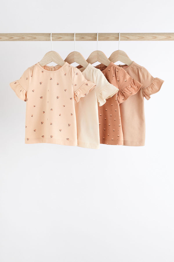 Beige/ Pink Floral Baby Short Sleeve Top 4 Pack