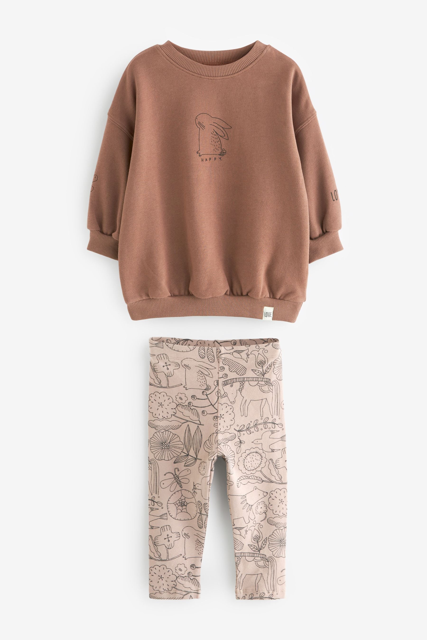 Brown Bunny Printed Sweatshirt and Leggings Set (3mths-7yrs)