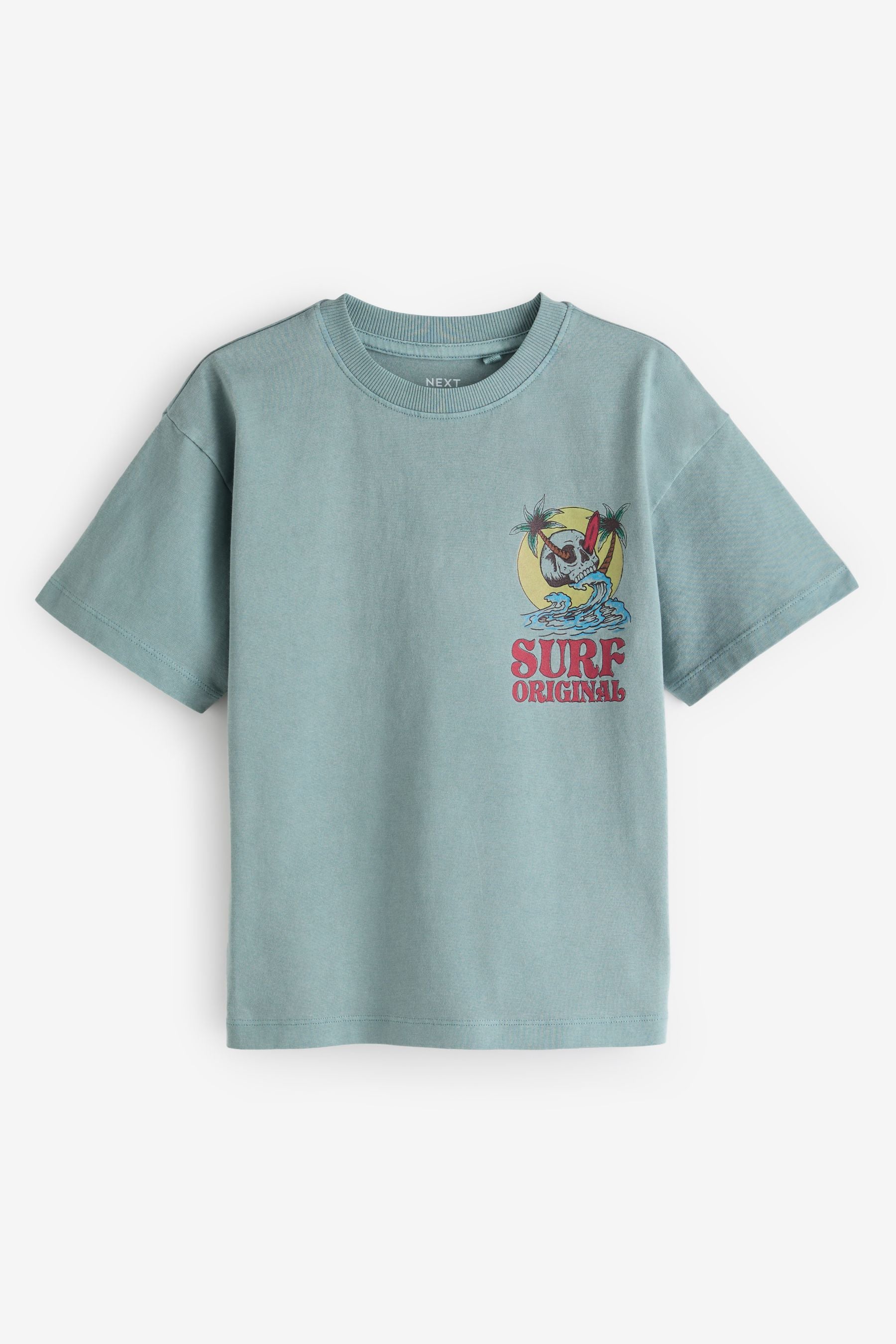 Blue Skull Back Print Relaxed Fit Washed Short Sleeve T-Shirt (3-16yrs)