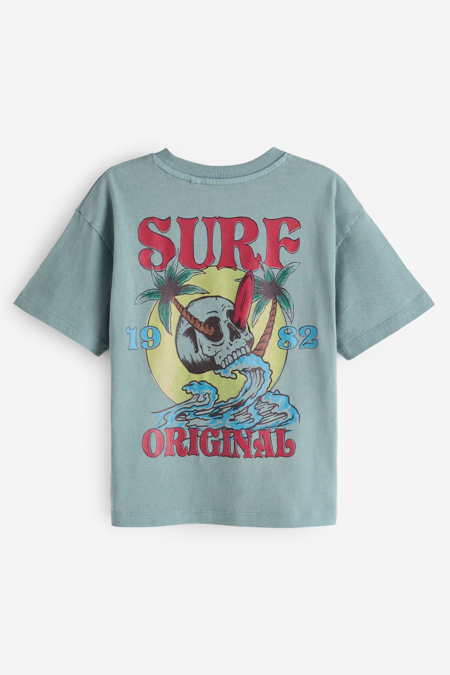 Blue Skull Back Print Relaxed Fit Washed Short Sleeve T-Shirt (3-16yrs)