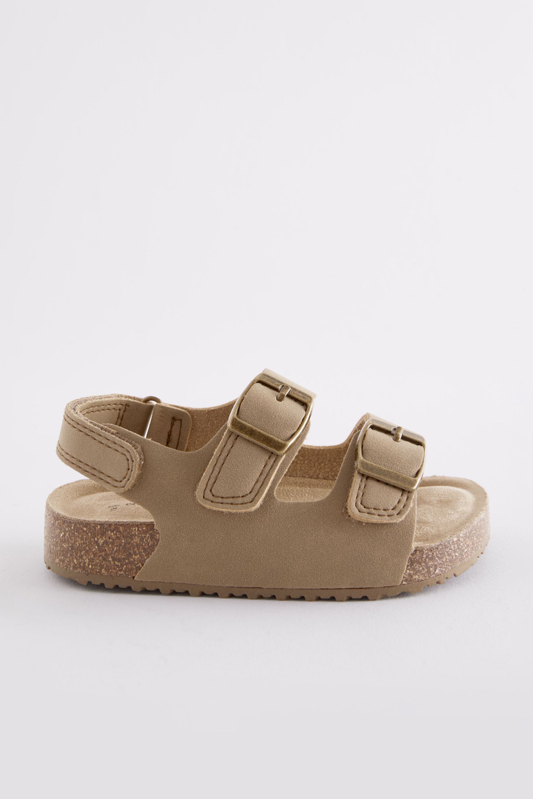 Stone Beige Wide Fit (G) Double Buckle Cushioned Footbed Sandals