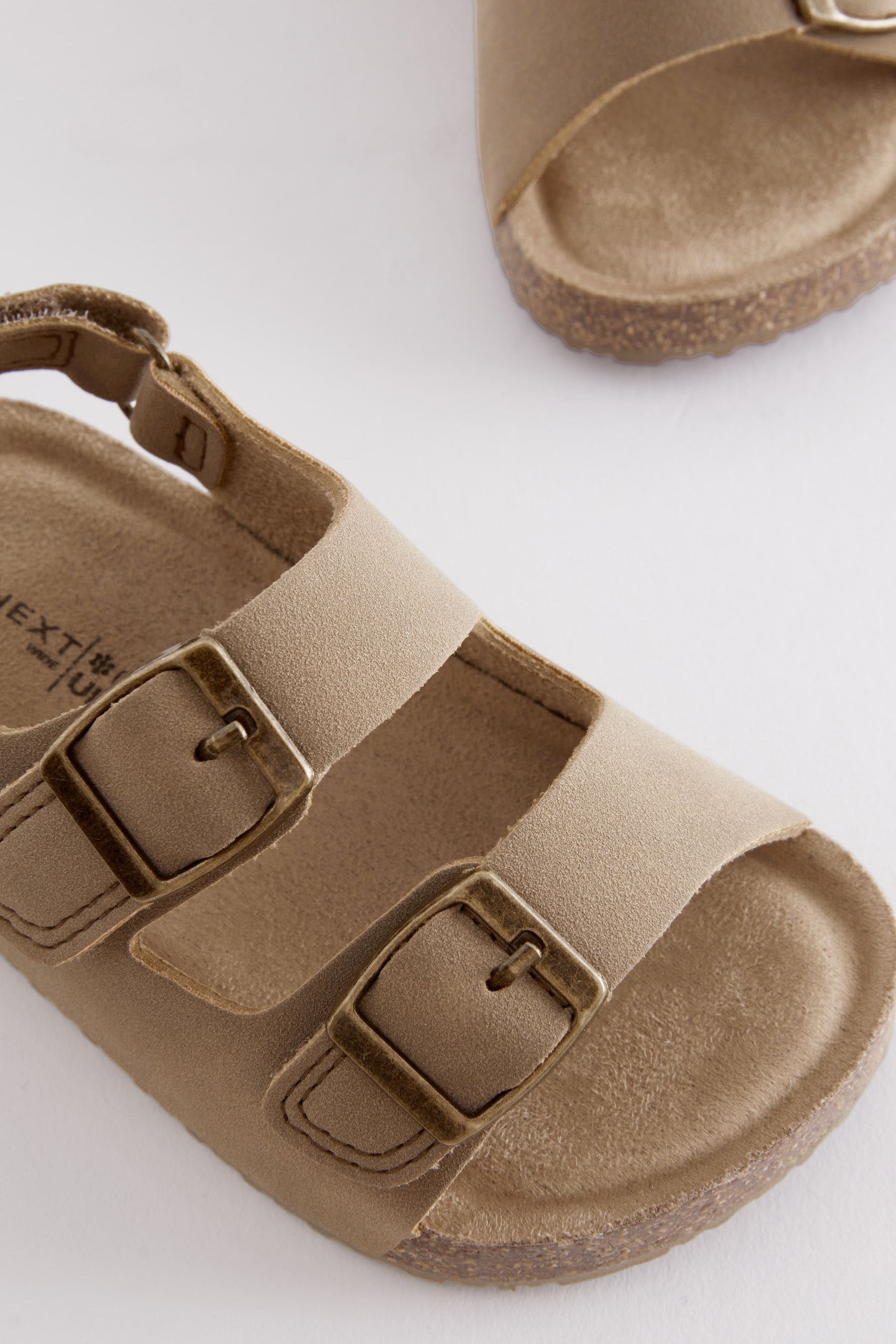 Stone Beige Wide Fit (G) Double Buckle Cushioned Footbed Sandals