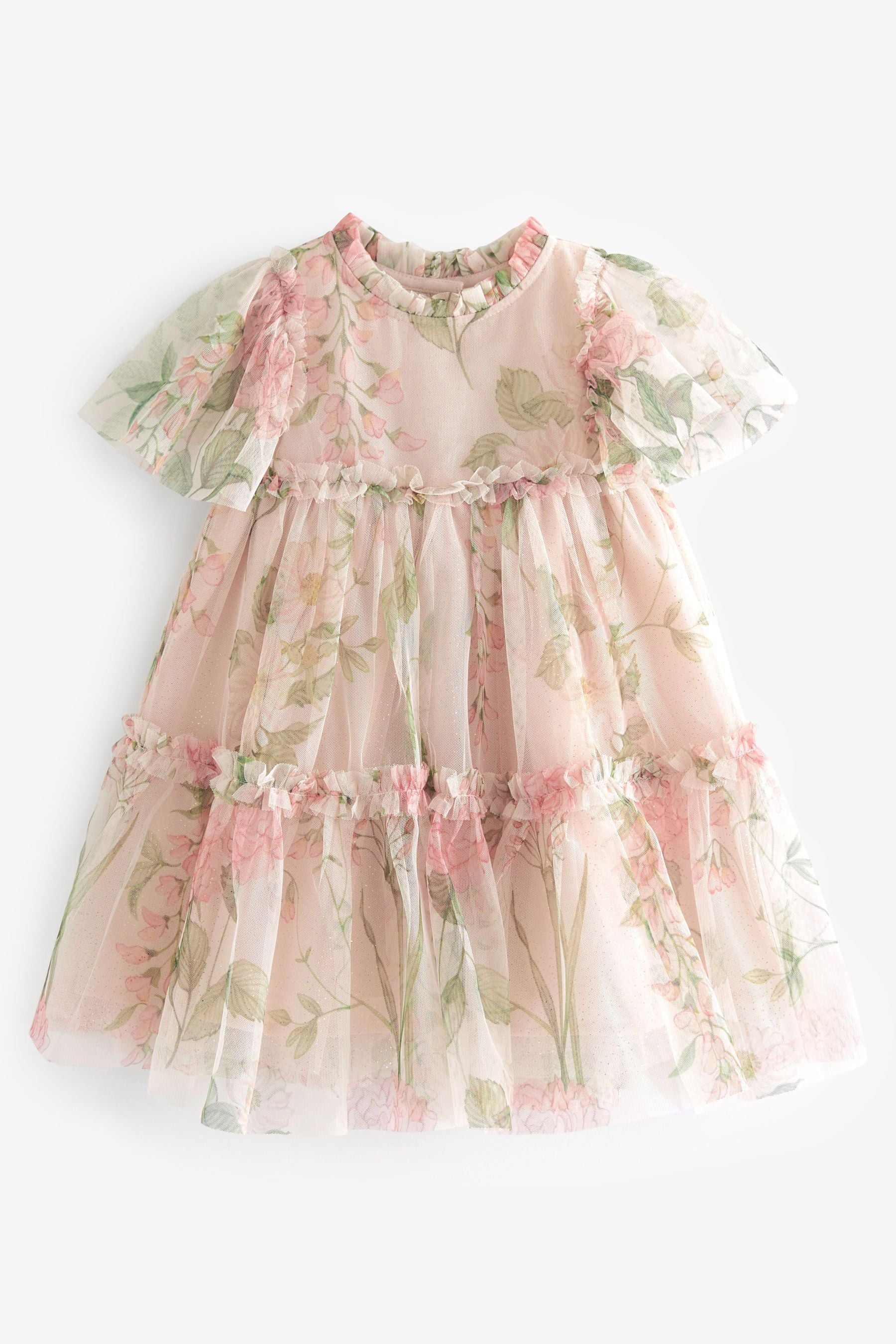 Cream Floral Tiered Mesh Dress (3mths-7yrs)