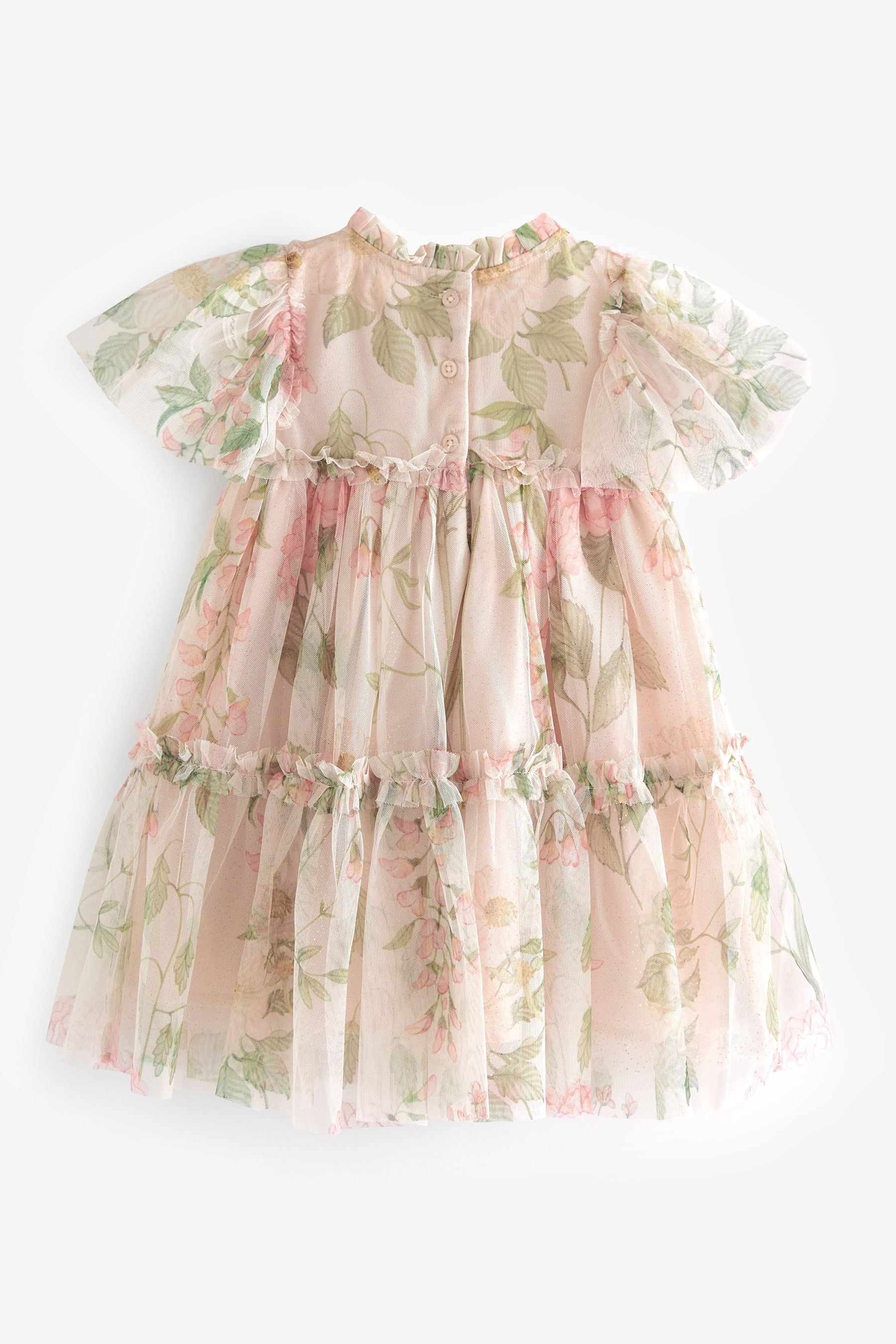 Cream Floral Tiered Mesh Dress (3mths-7yrs)