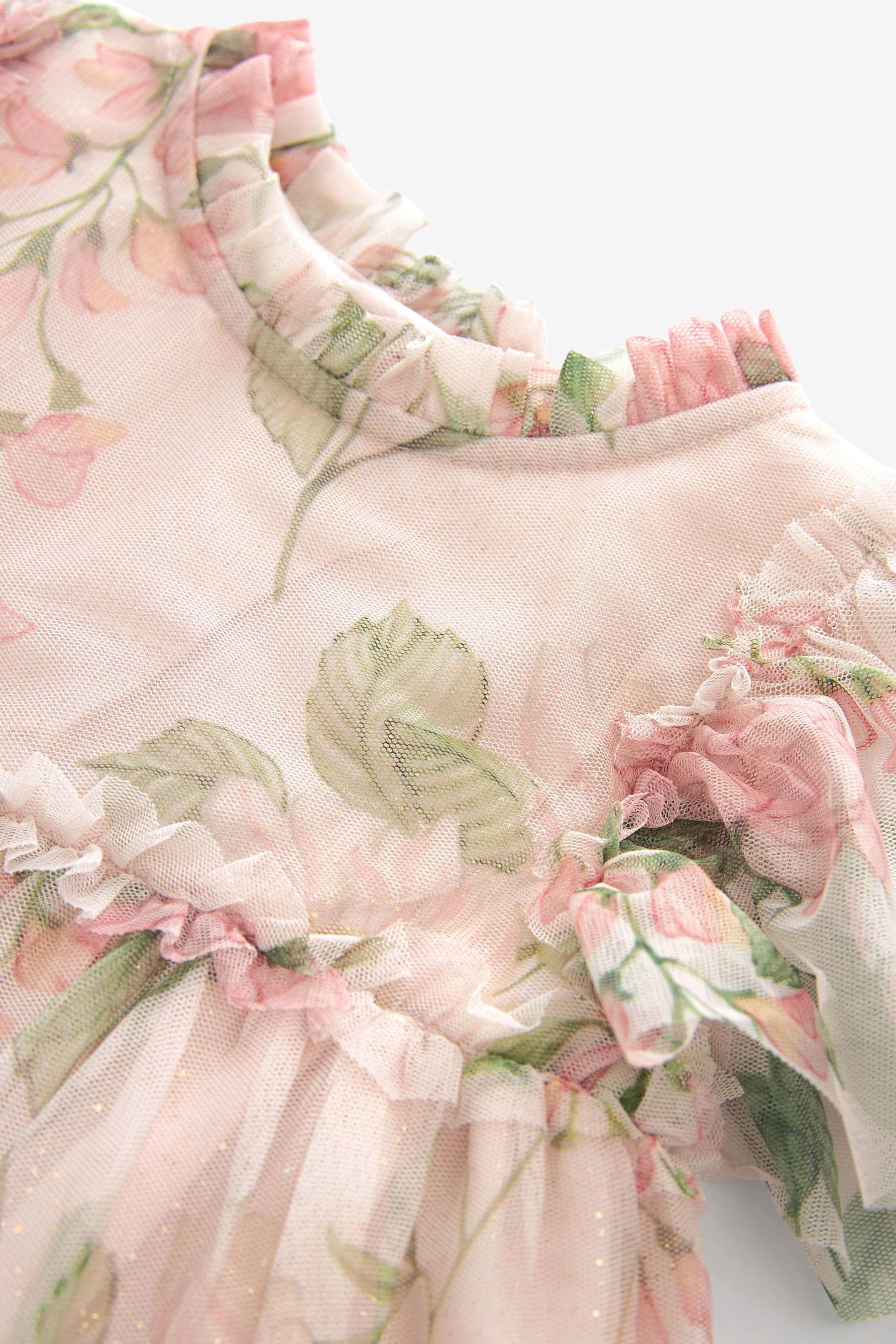 Cream Floral Tiered Mesh Dress (3mths-7yrs)