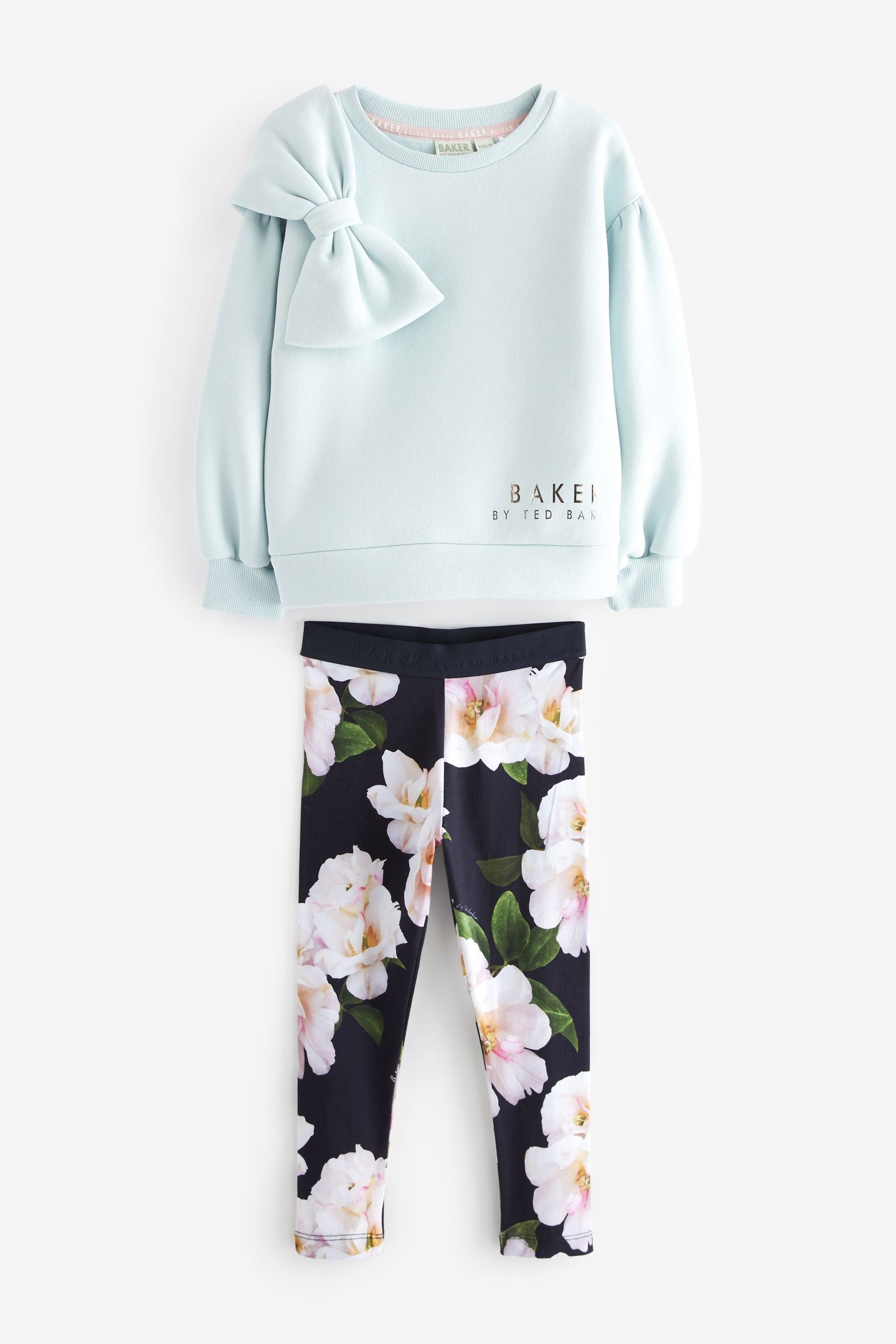 Baker by Ted Baker Bow 100% Cotton Sweater and Floral Leggings Set