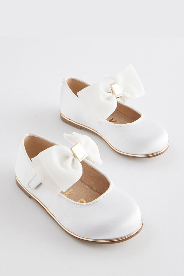 Baker by Ted Baker Girls Ivory Satin Mary Jane Shoes with Organza Bow