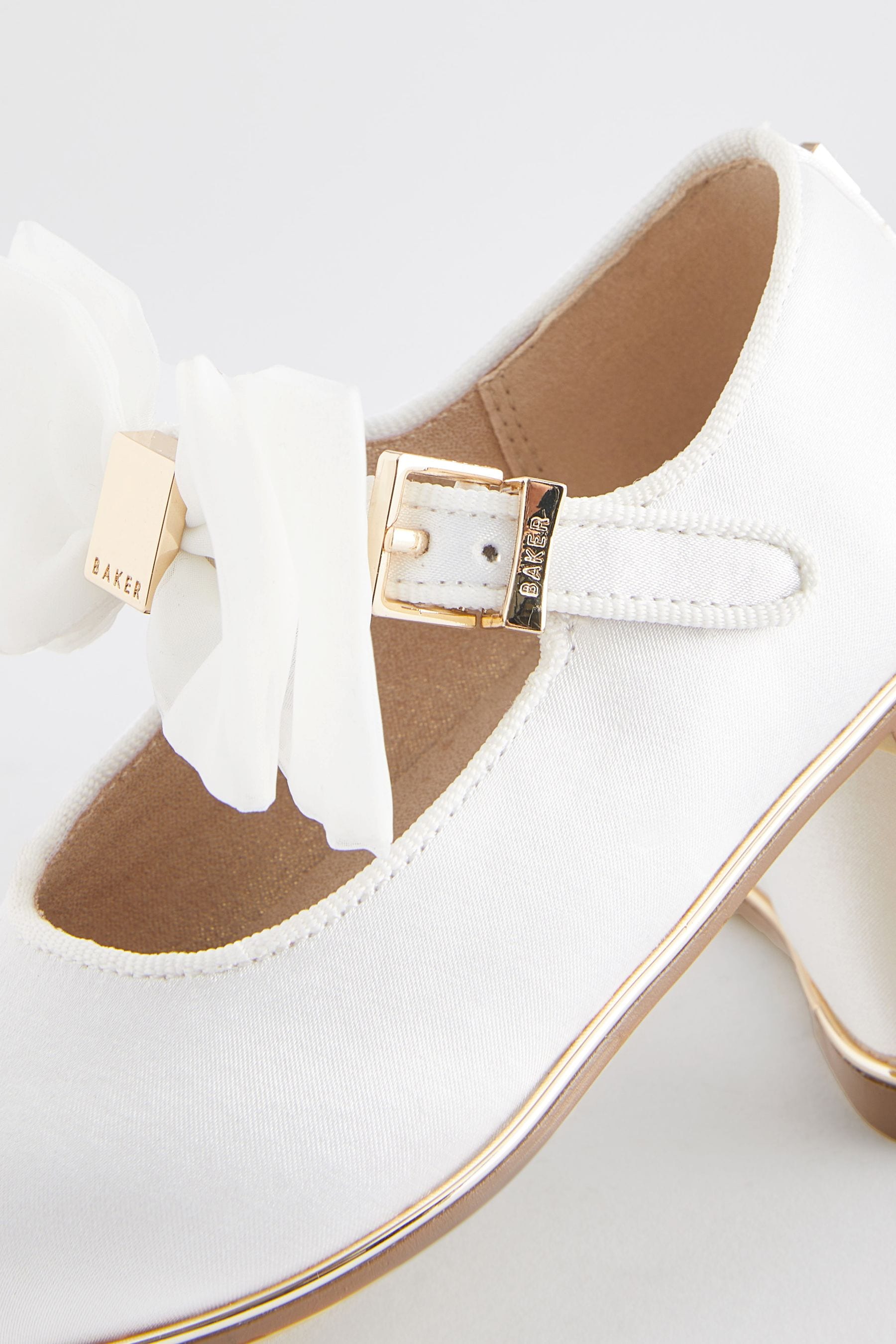 Baker by Ted Baker Girls Ivory Satin Mary Jane Shoes with Organza Bow