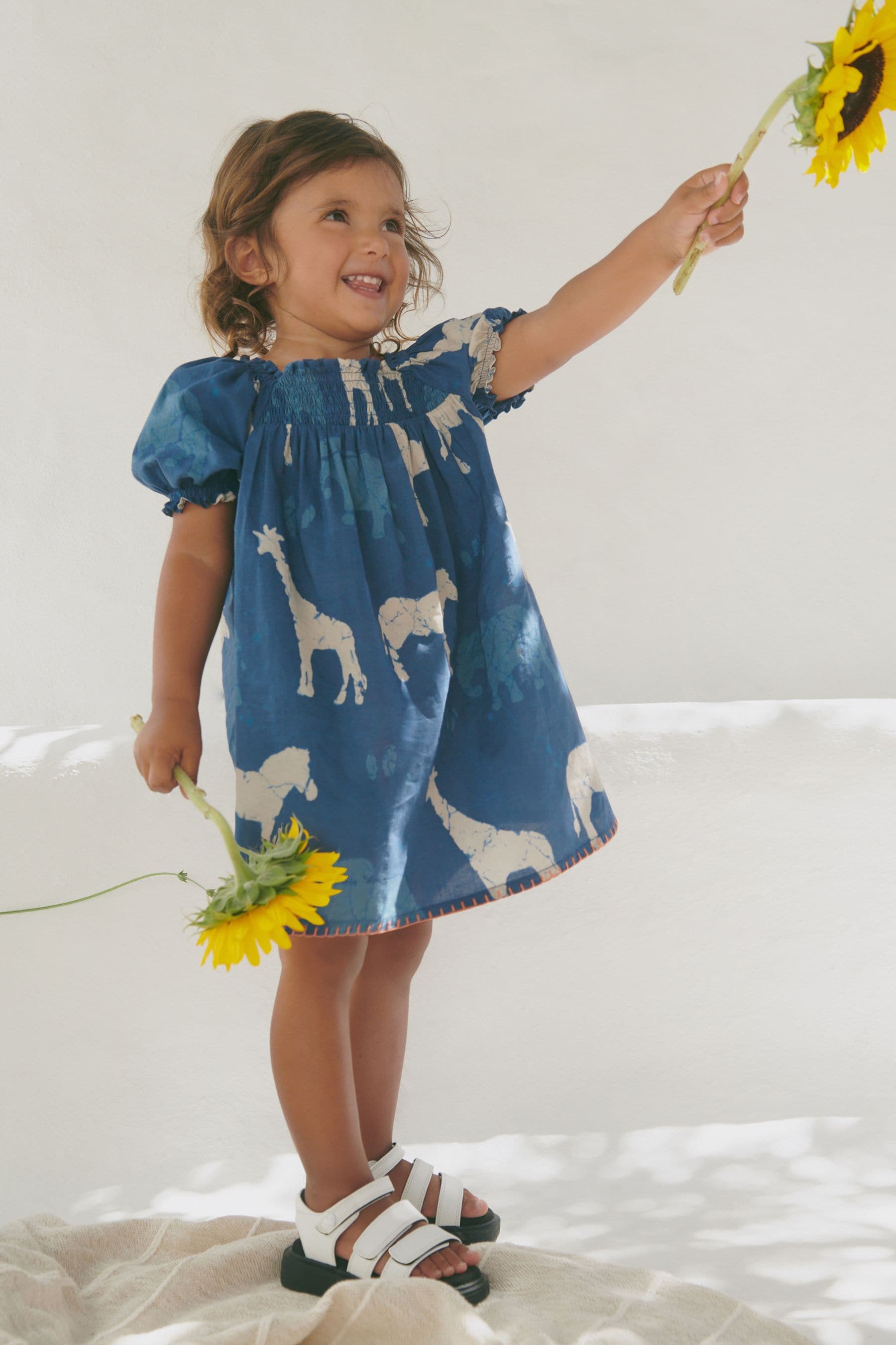 Blue Animals Puff Sleeve Dress (3mths-8yrs)