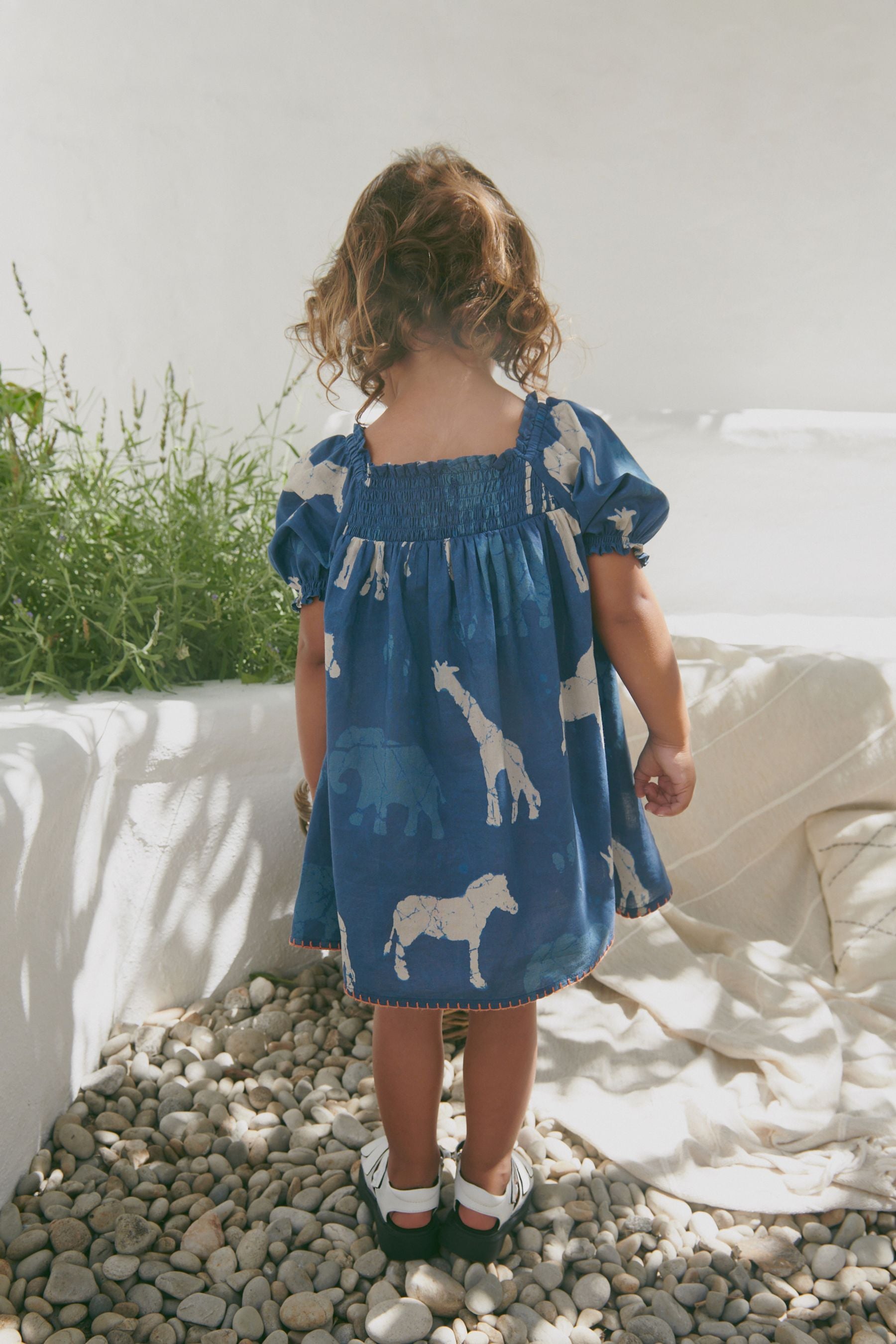 Blue Animals Puff Sleeve Dress (3mths-8yrs)