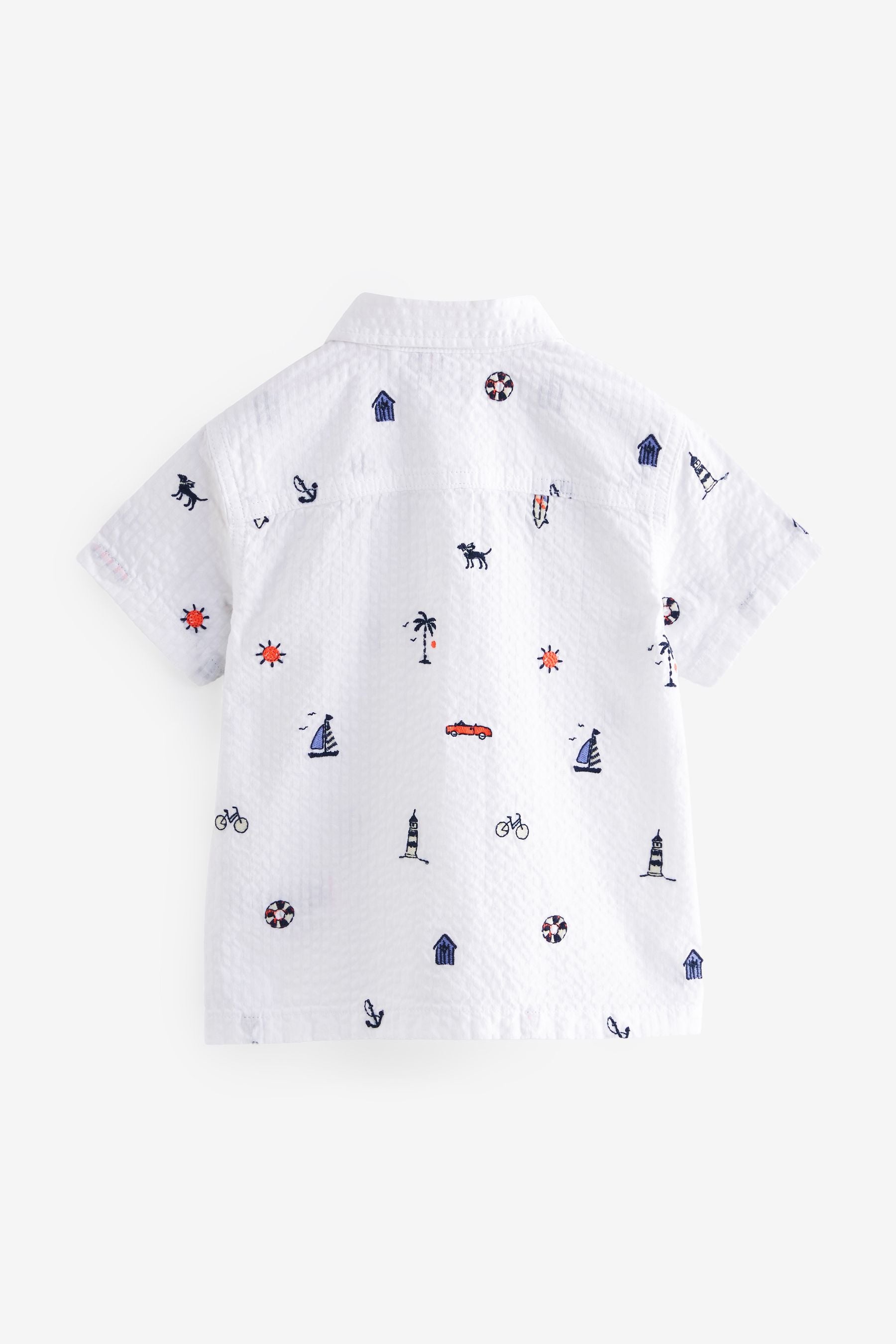 White 100% Cotton Short Sleeve All-Over Print Embroidered Shirt (3mths-7yrs)