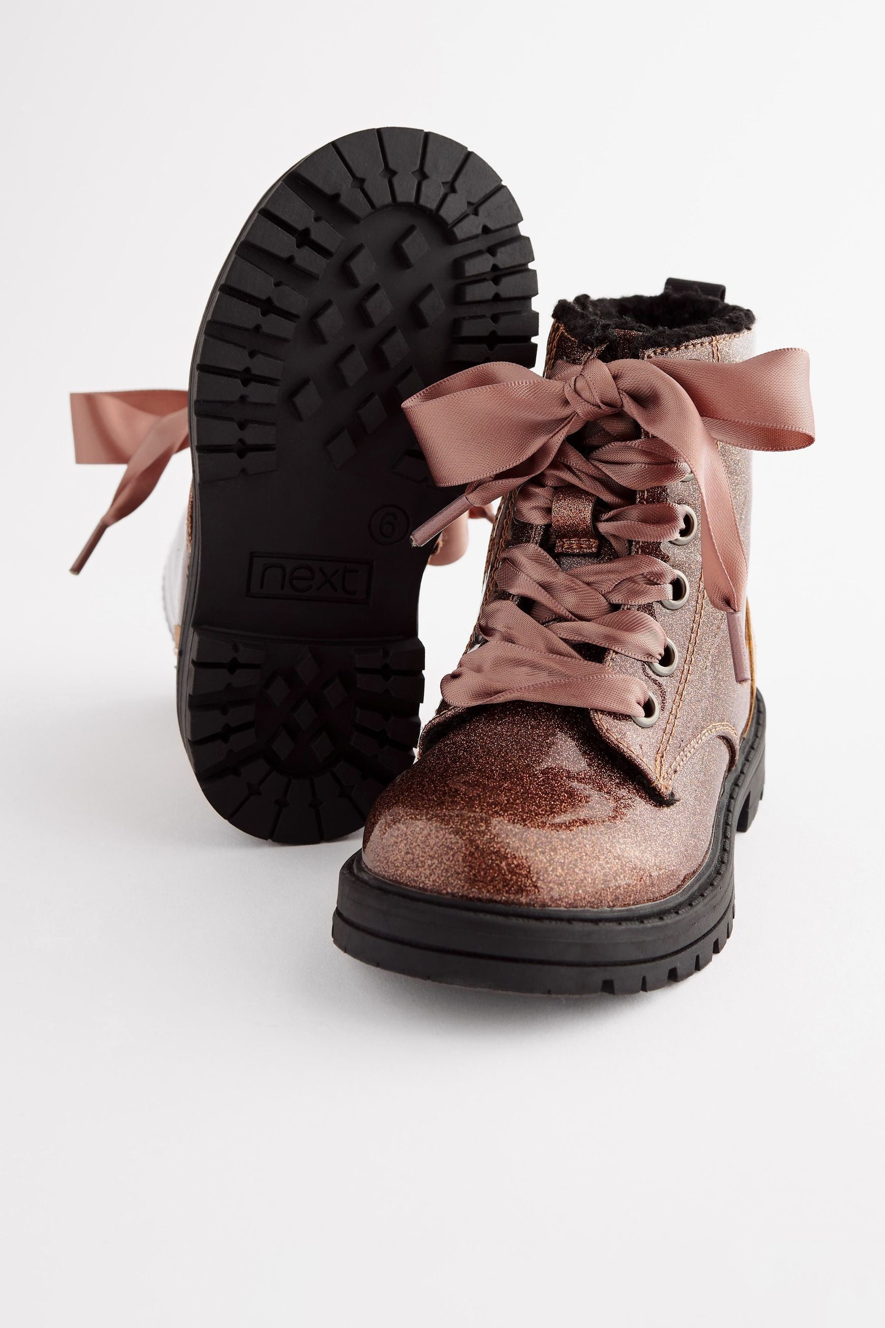 Rose Gold Pink Standard Fit (F) Warm Lined Lace-Up Boots