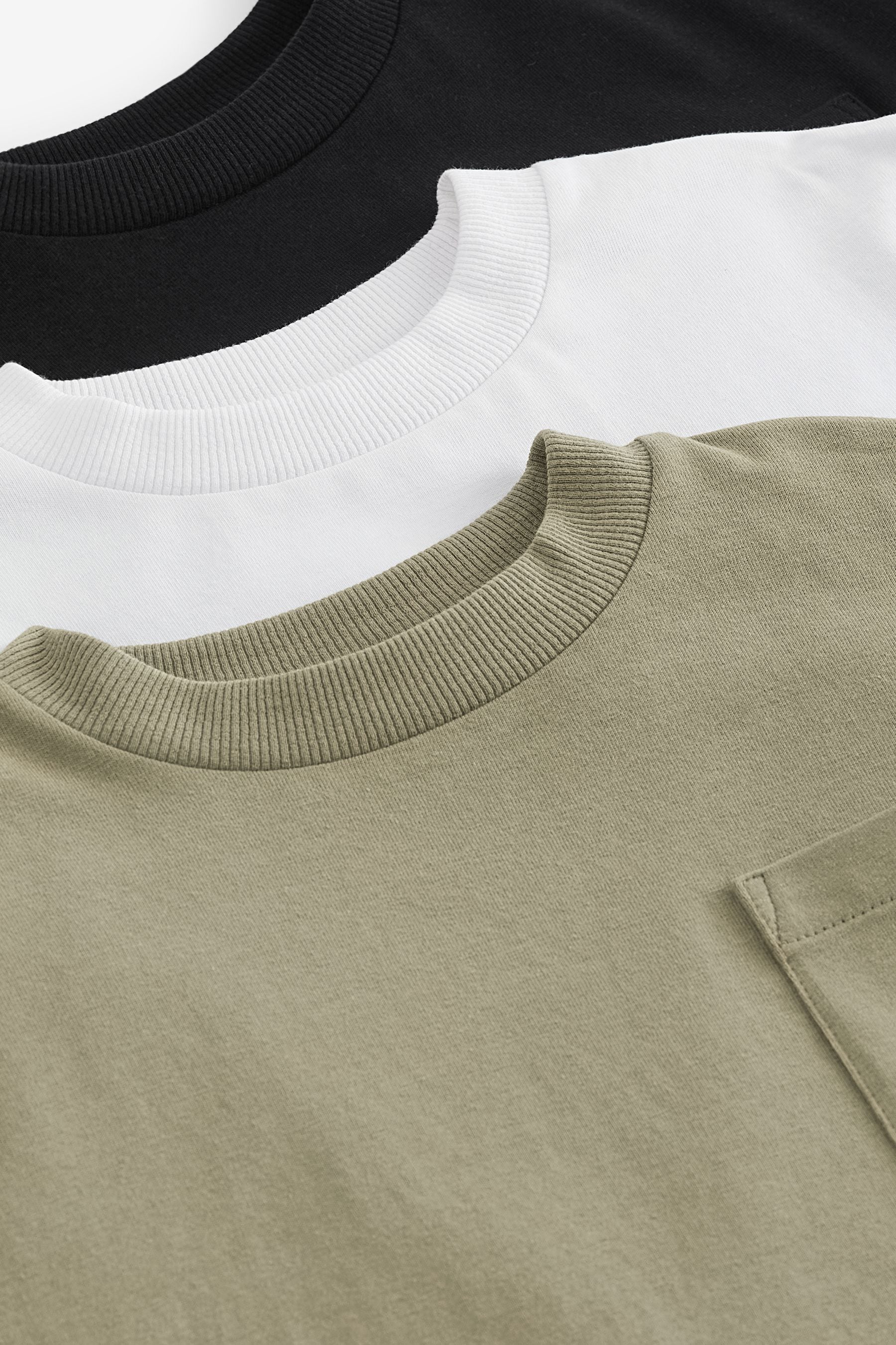 Khaki Green/Black Pocket Detail Relaxed Fit 100% Cotton T-Shirt 3 Pack (3-16yrs)