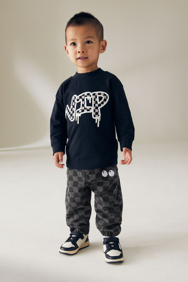 Black Denim 100% Cotton Checkerboard Jeans (3mths-7yrs)