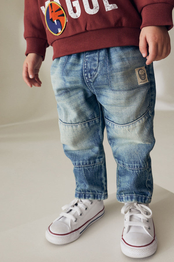 Mid Blue Tint 100% Cotton Panelled Jeans (3mths-7yrs)