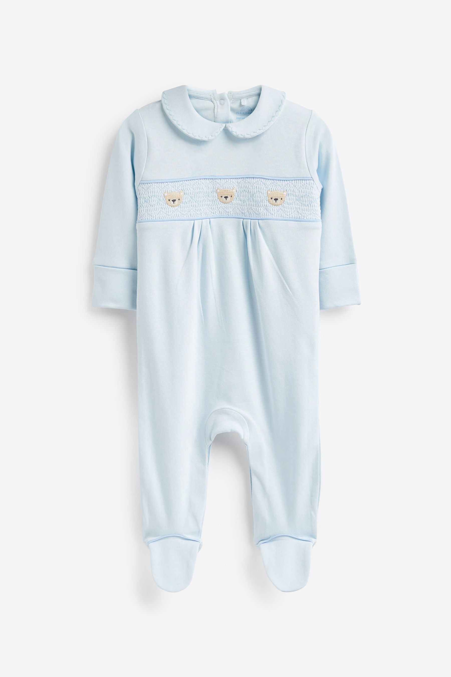 Pale Blue Collared Baby Sleepsuit (0-2yrs)