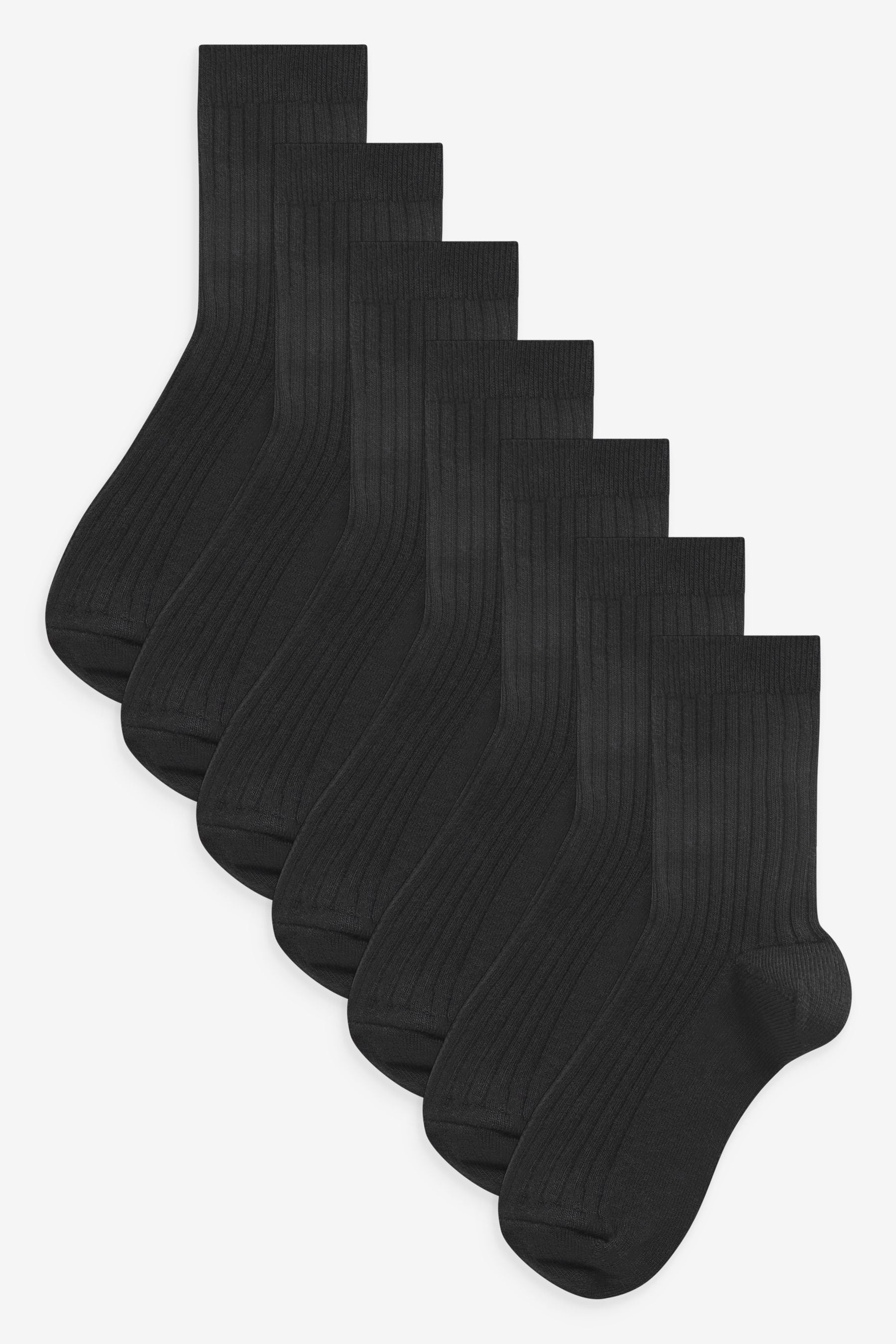 Black Ribbed Cotton Rich Socks 7 Pack