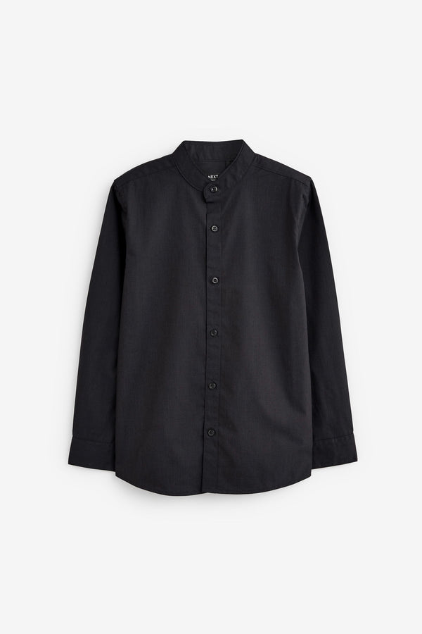 Black Easy Care Grandad Collar Shirt (3-16yrs)