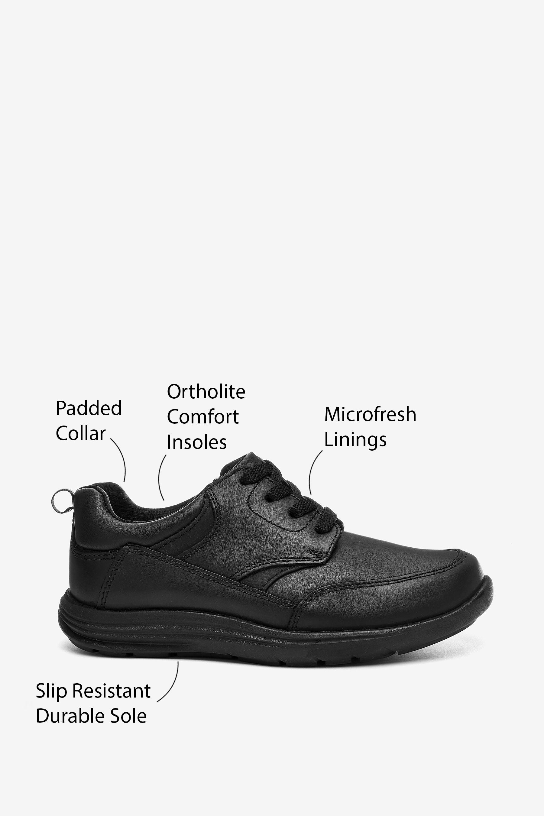 Black Wide Fit (G) School Leather Lace-Up Shoes