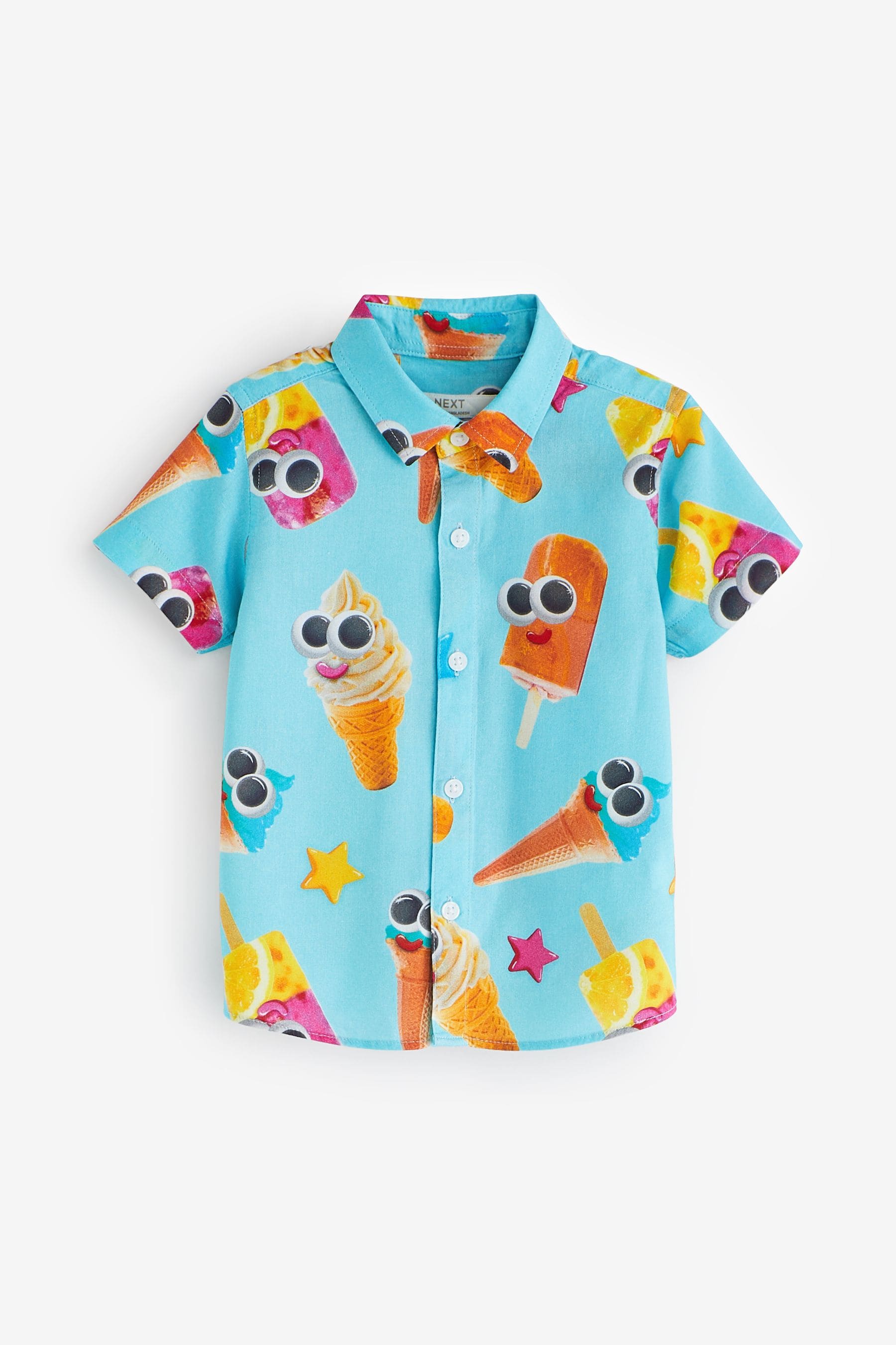 Blue Short Sleeve Printed Shirt (3mths-7yrs)