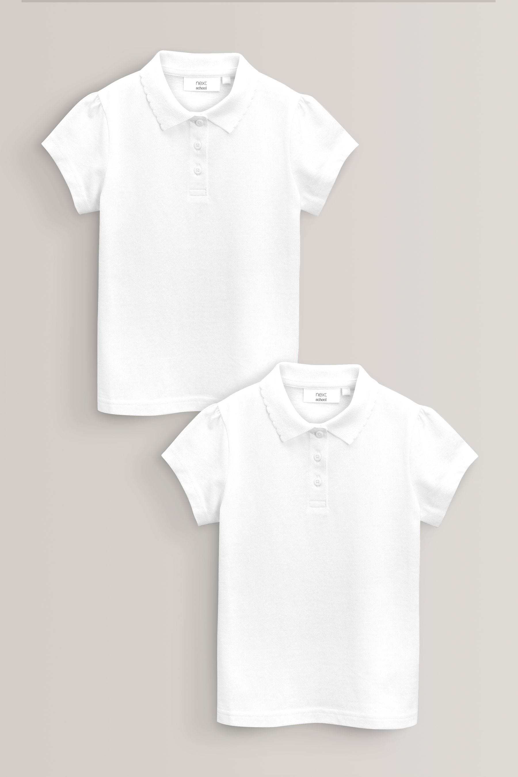 White Regular Fit 100% Cotton Short Sleeve Polo Shirts 2 Pack (3-16yrs)