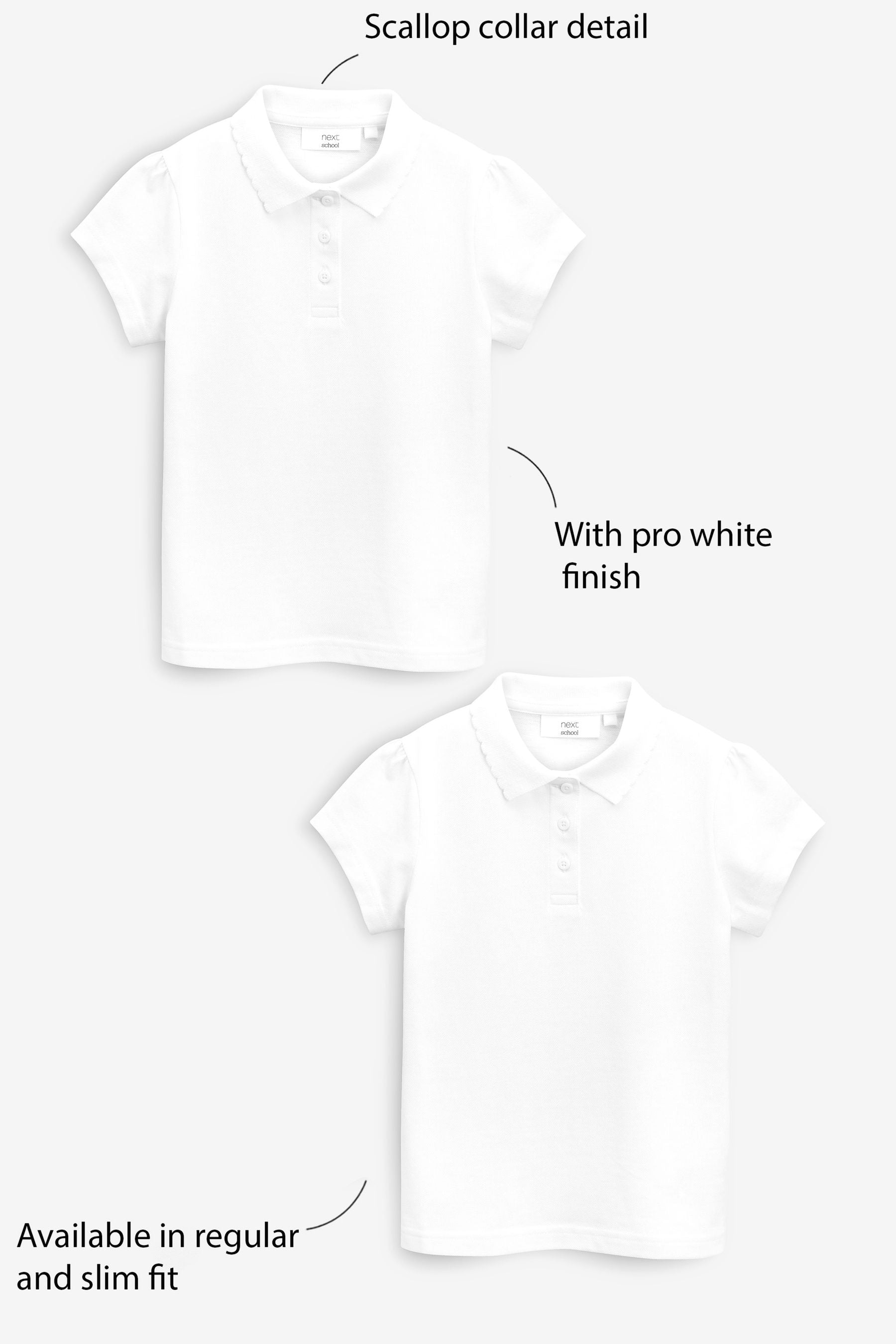 White Regular Fit 100% Cotton Short Sleeve Polo Shirts 2 Pack (3-16yrs)