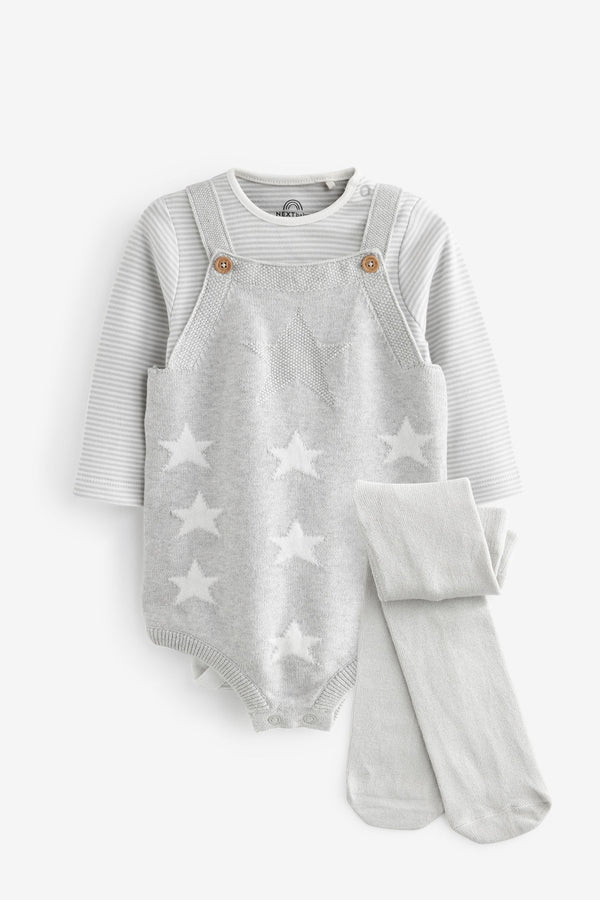 Grey Star Knitted Baby Romper, Top & Tights 3 Piece Set (0-18mths)