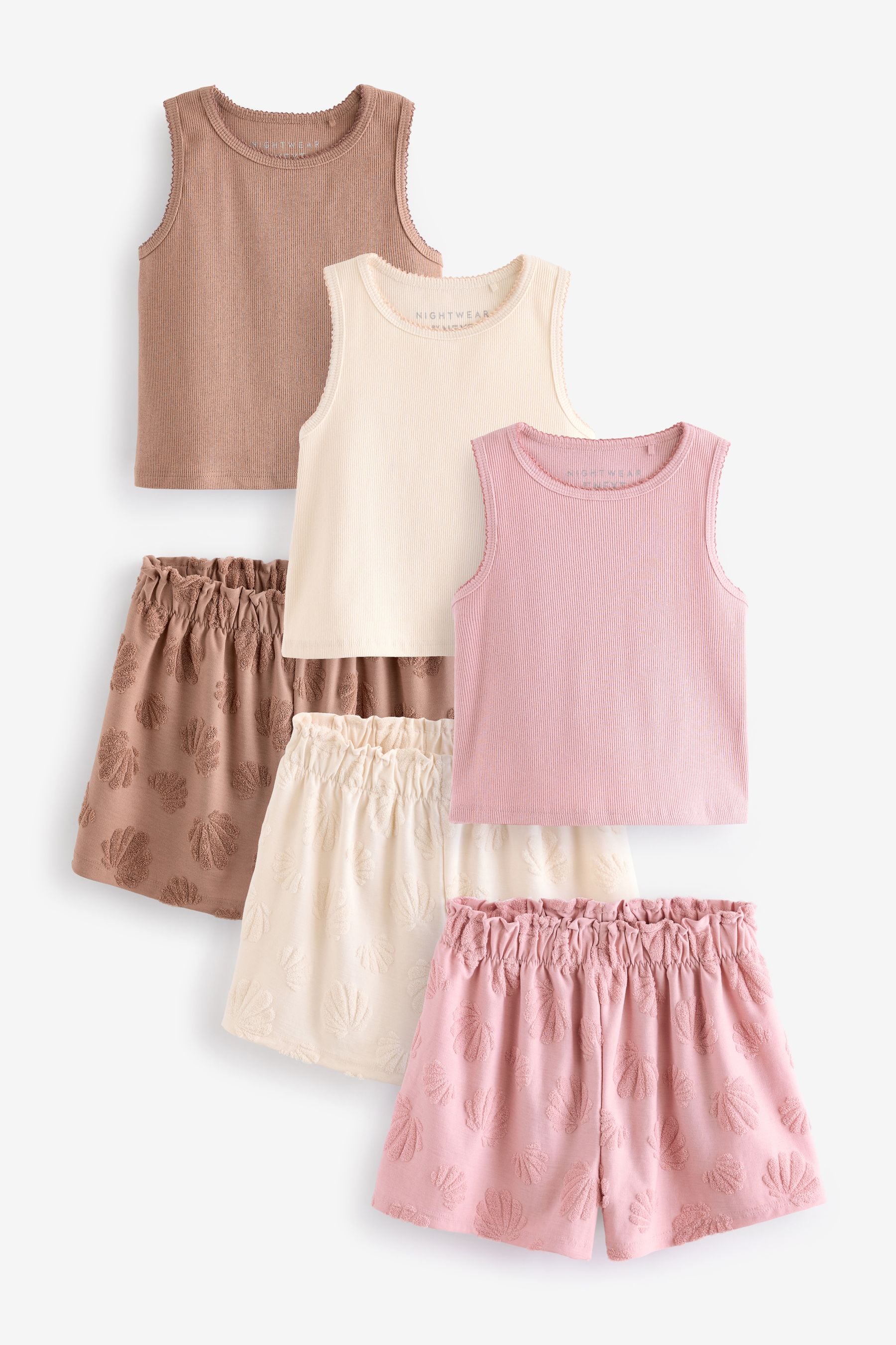 Pink/Brown/Cream Vest Short Pyjamas 3 Pack (3-16yrs)