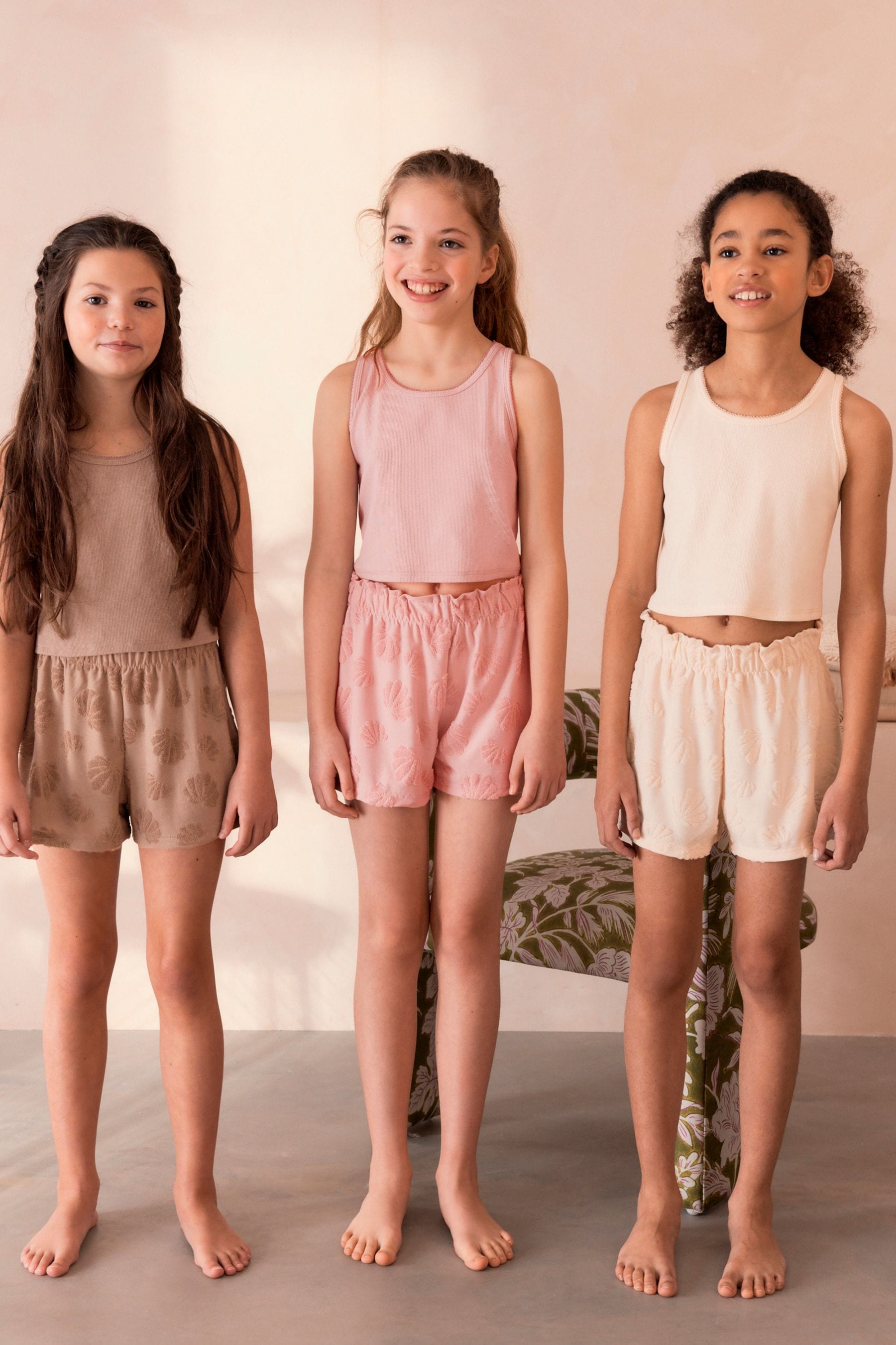 Pink/Brown/Cream Vest Short Pyjamas 3 Pack (3-16yrs)