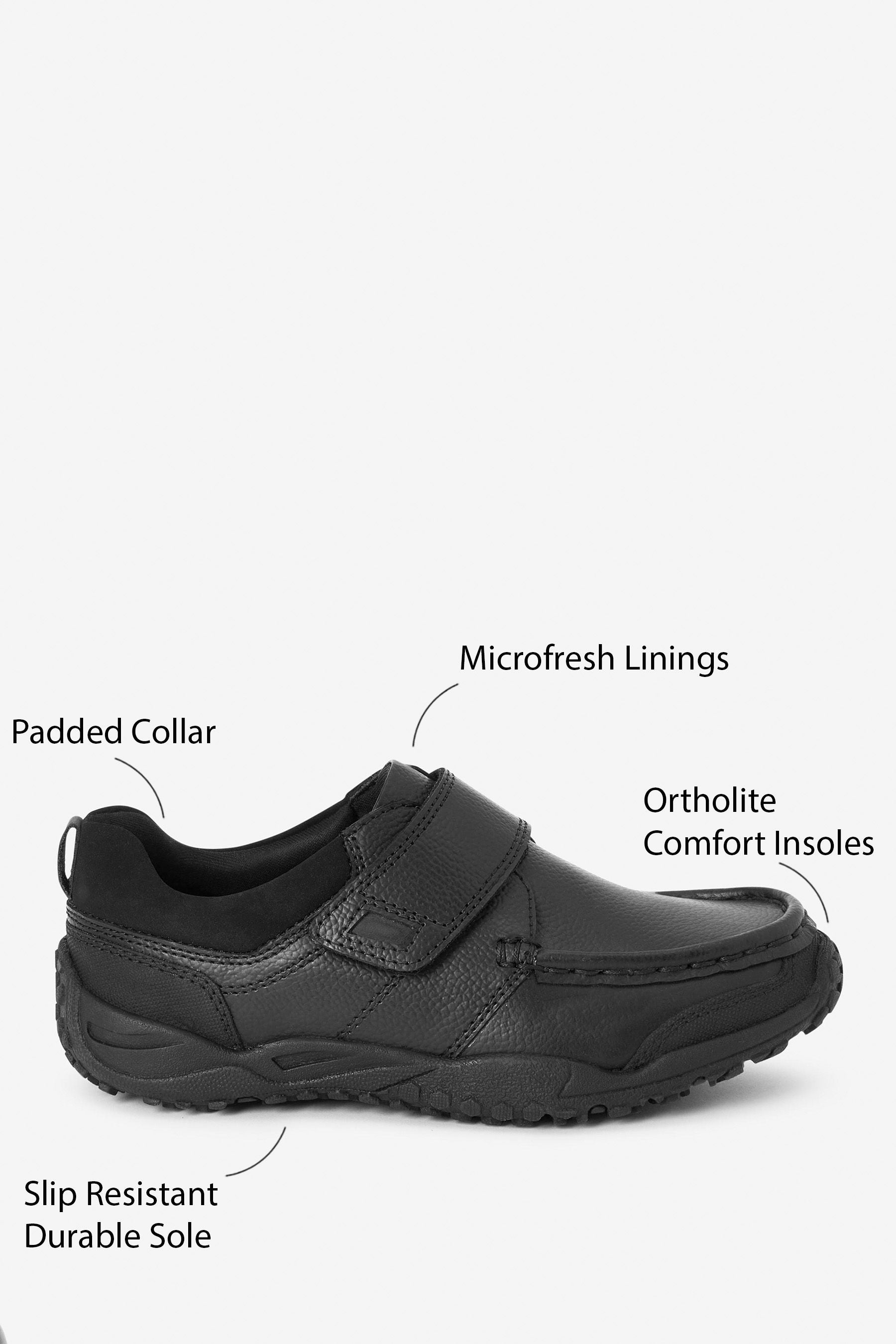 Black Standard Fit (F) School Leather Single Strap Shoes