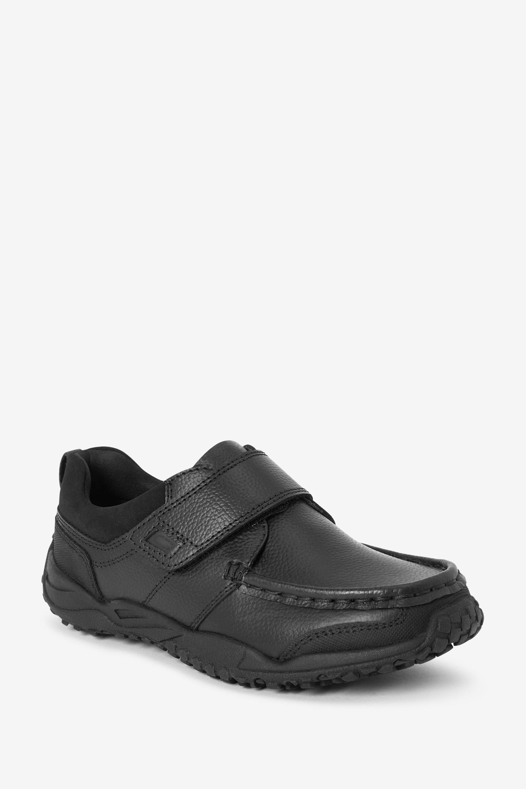 Black Standard Fit (F) School Leather Single Strap Shoes