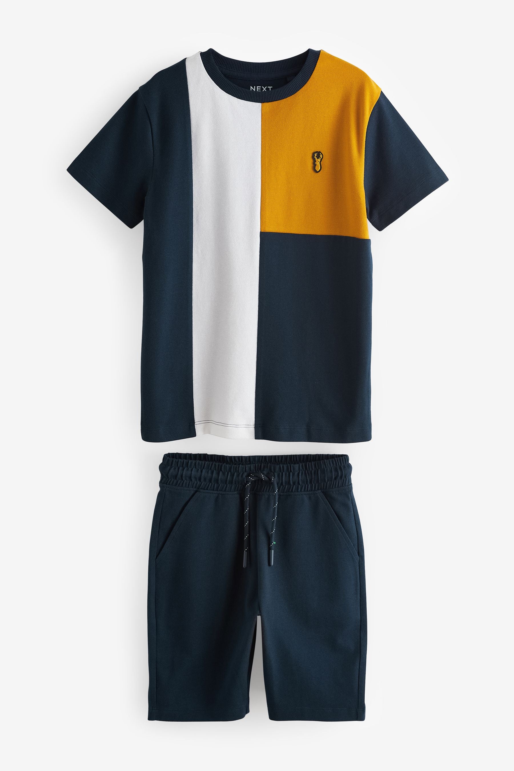 Yellow/ Navy Colourblock Shorts and T-Shirt Set (3-16yrs)