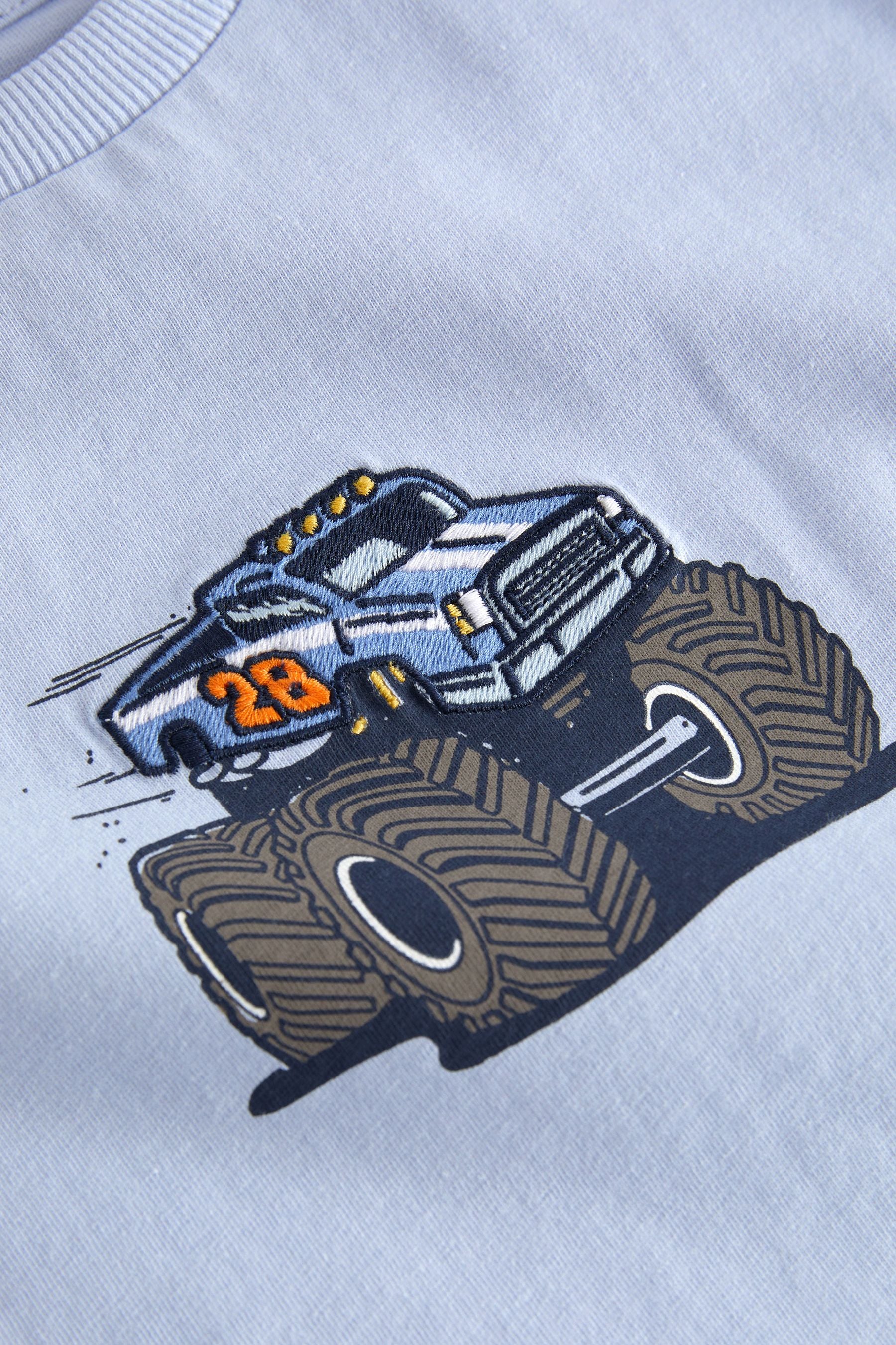 Blue Monster Truck Embroidered T-Shirt (3-16yrs)