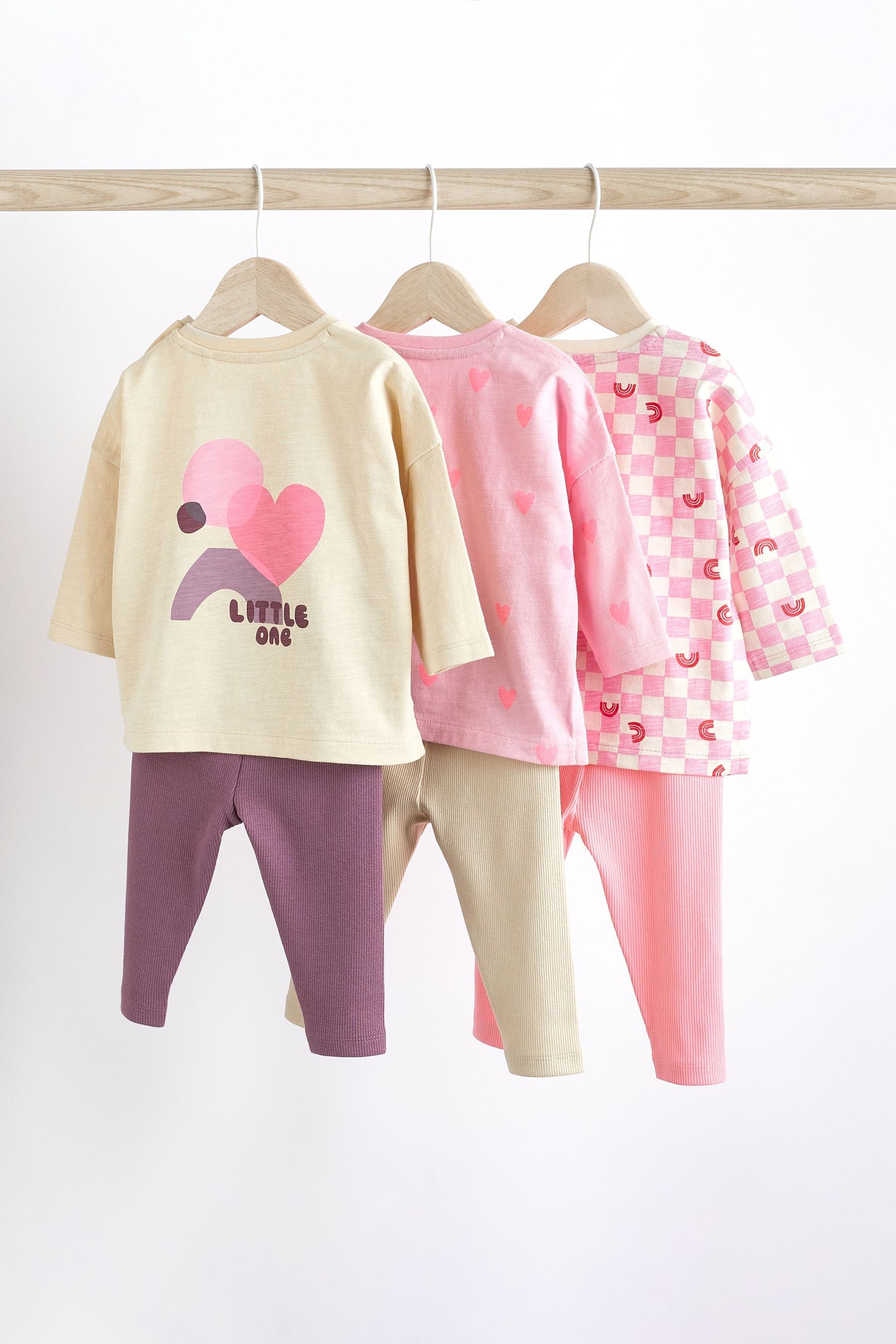 Tan Brown/Hot Pink 6 Piece Baby T-Shirts and Leggings Set