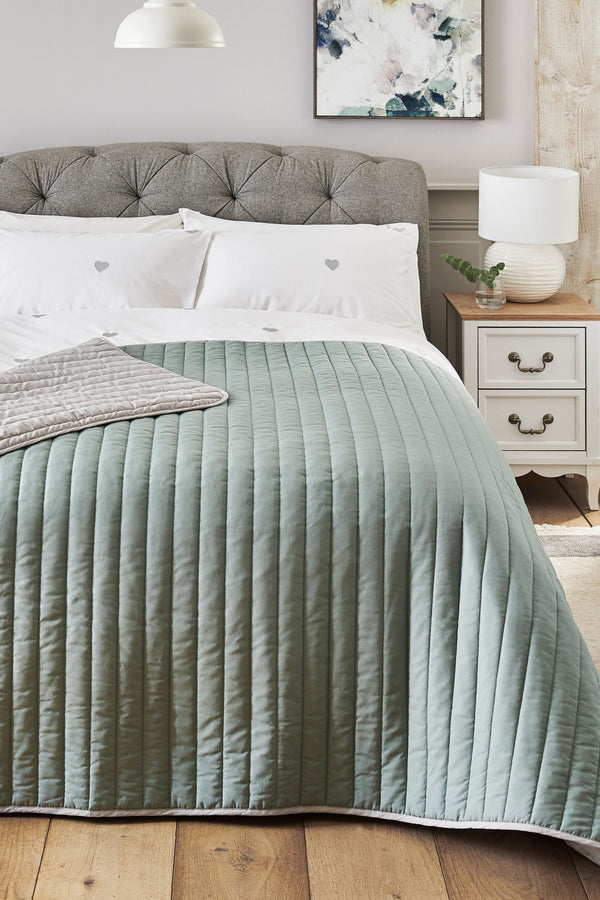 Sage Green Reversible Cotton Rich Bedspread