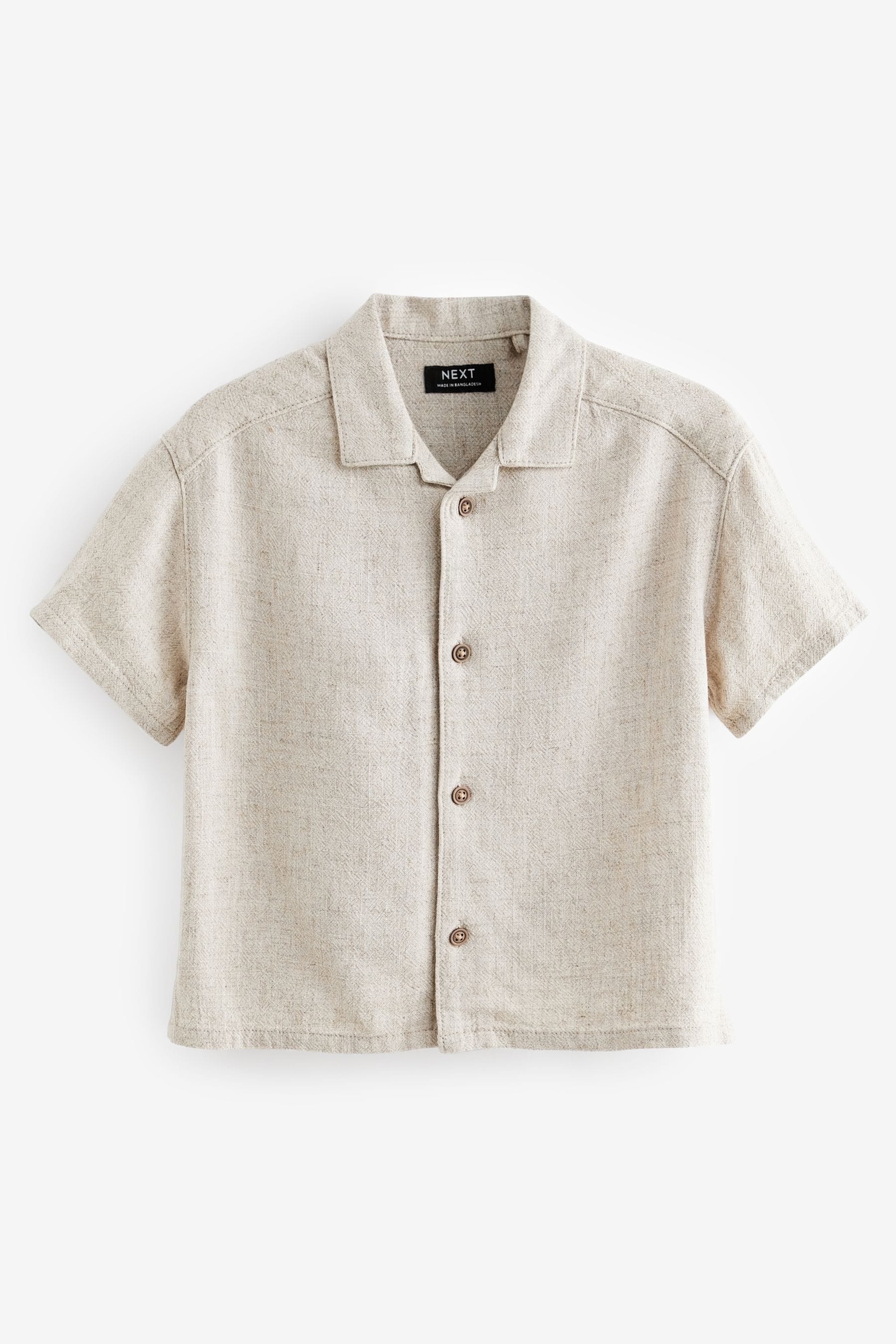 Neutral Short Sleeve Lightweight Linen Blend Shirt (3mths-7yrs)