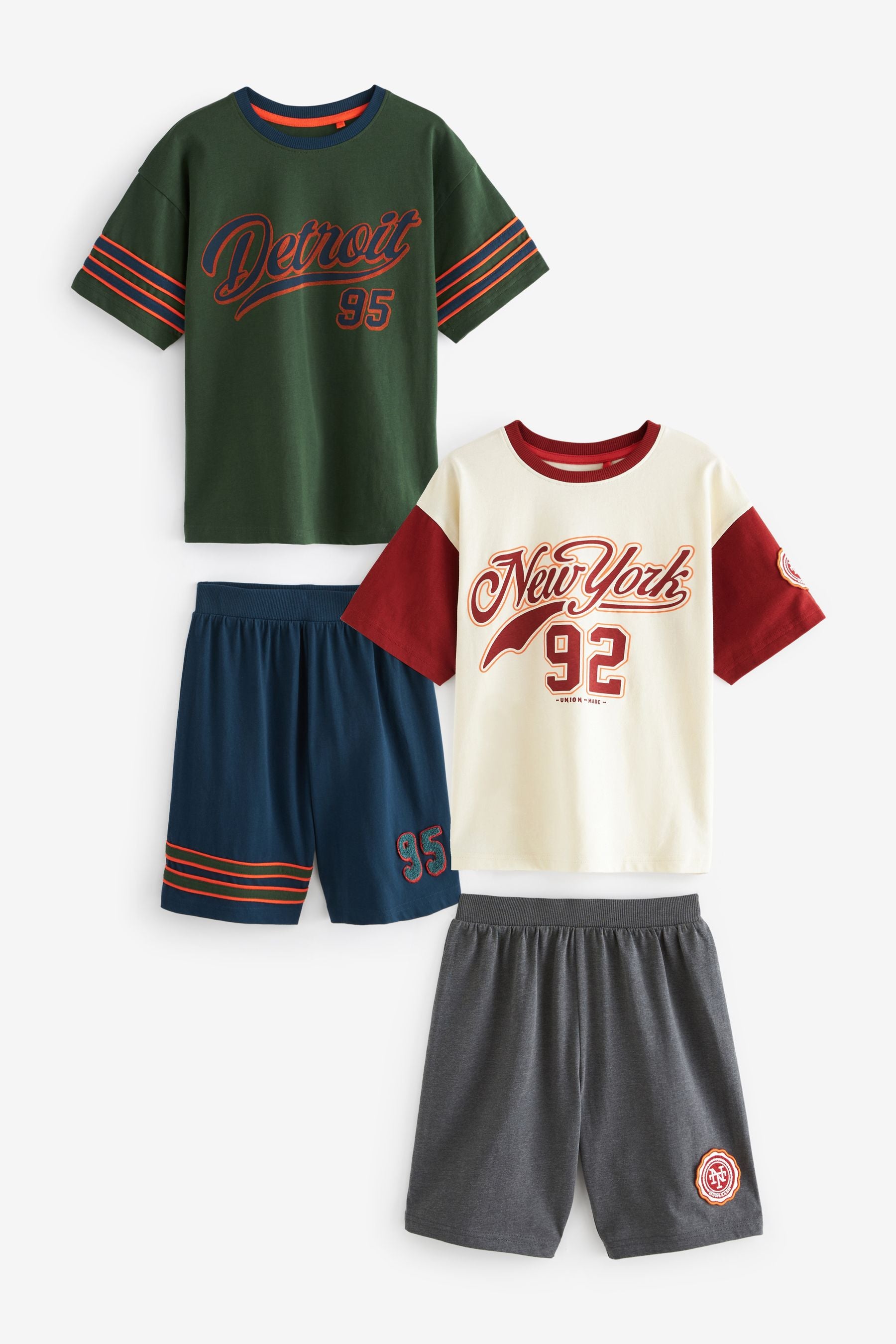 Red/Green Varsity 100% Cotton Short Pyjamas 2 Pack (3-16yrs)