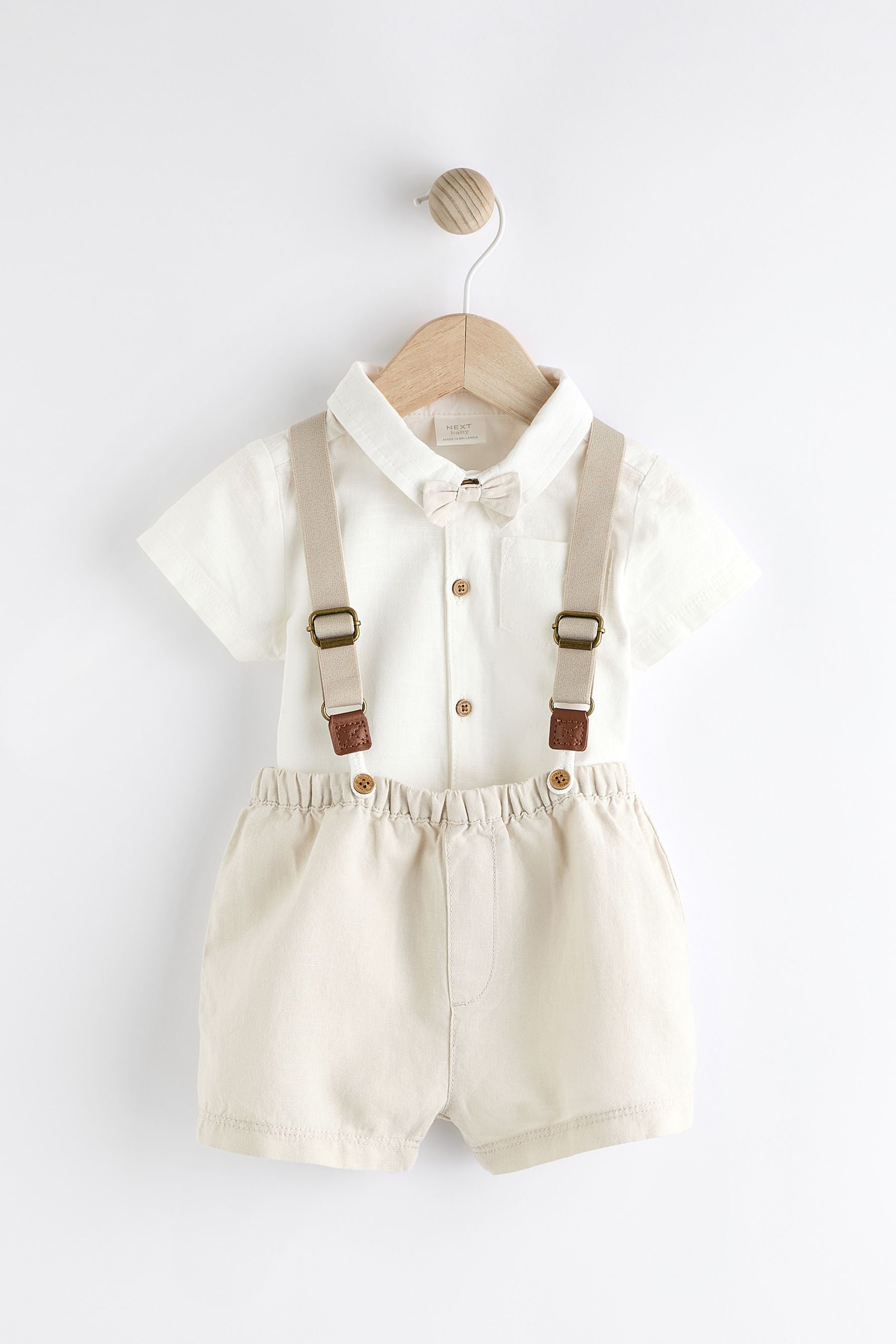 Neutral Shirt Body, Shorts and Braces Baby 4 Piece Set (0mths-2yrs)