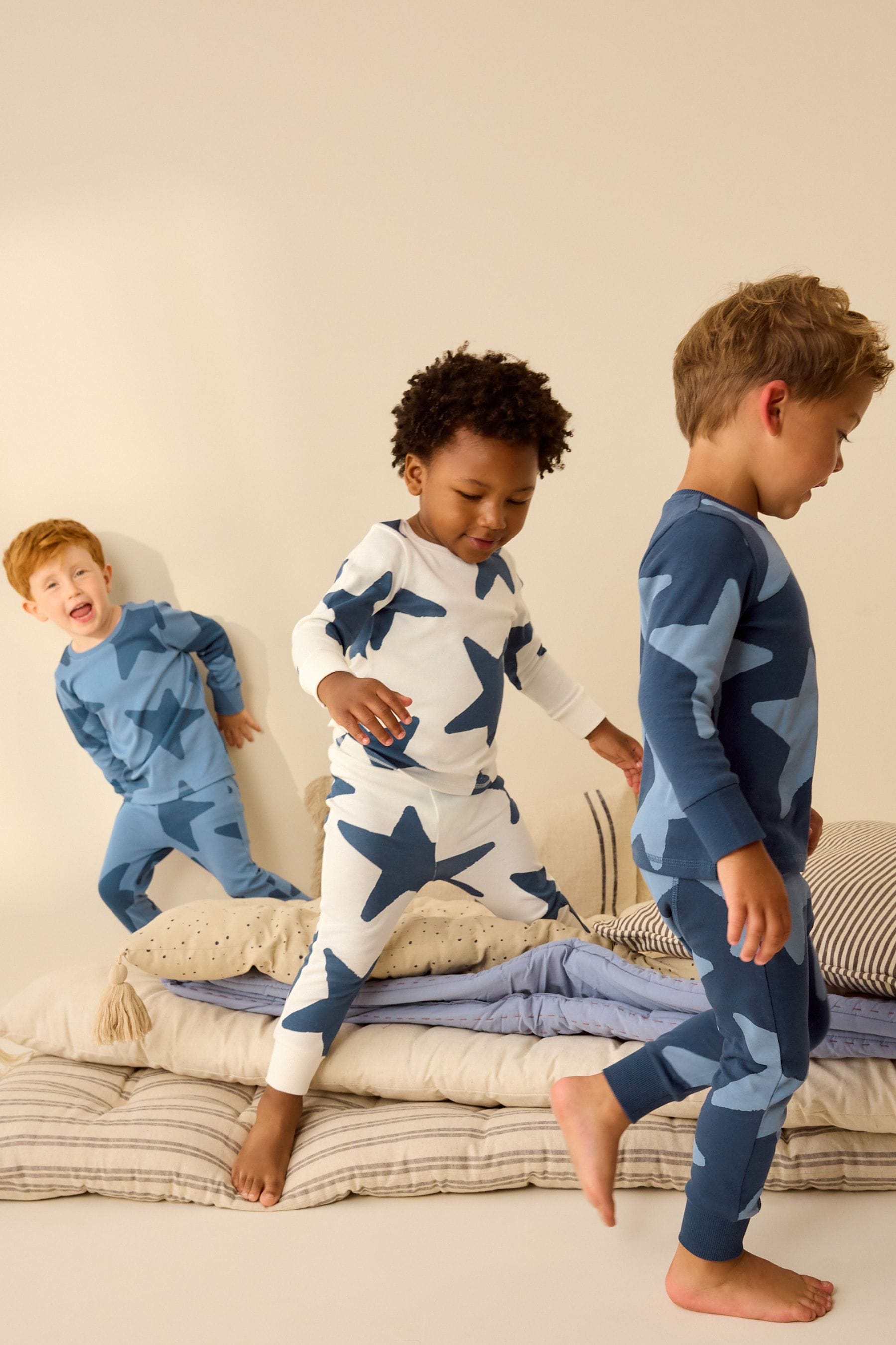 Blue/Navy 3 Pack Snuggle 100% Cotton Pyjamas (9mths-10yrs)