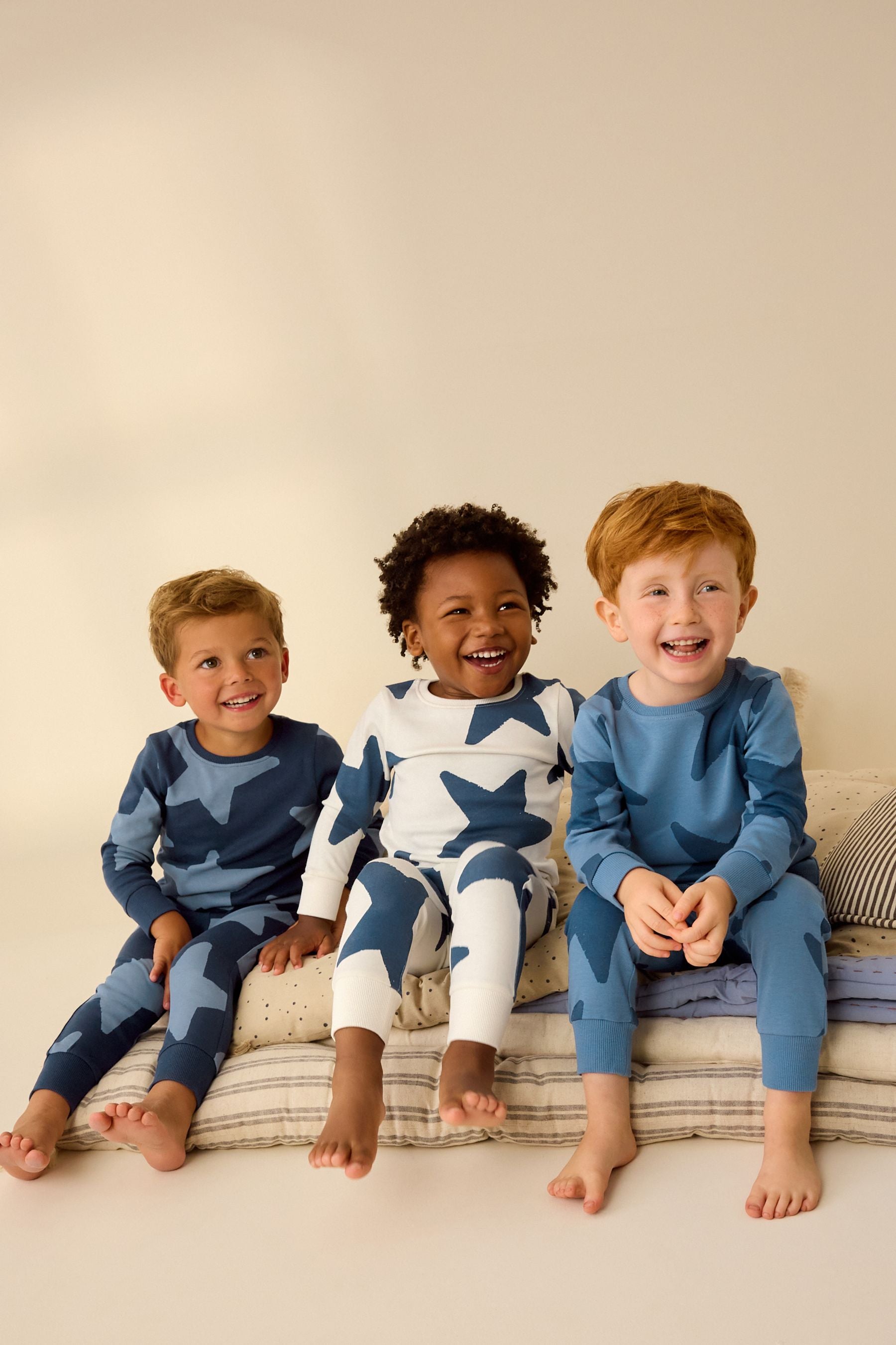 Blue/Navy 3 Pack Snuggle 100% Cotton Pyjamas (9mths-10yrs)