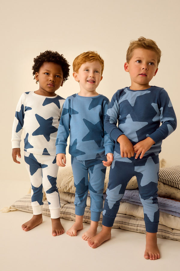 Blue/Navy 3 Pack Snuggle 100% Cotton Pyjamas (9mths-10yrs)