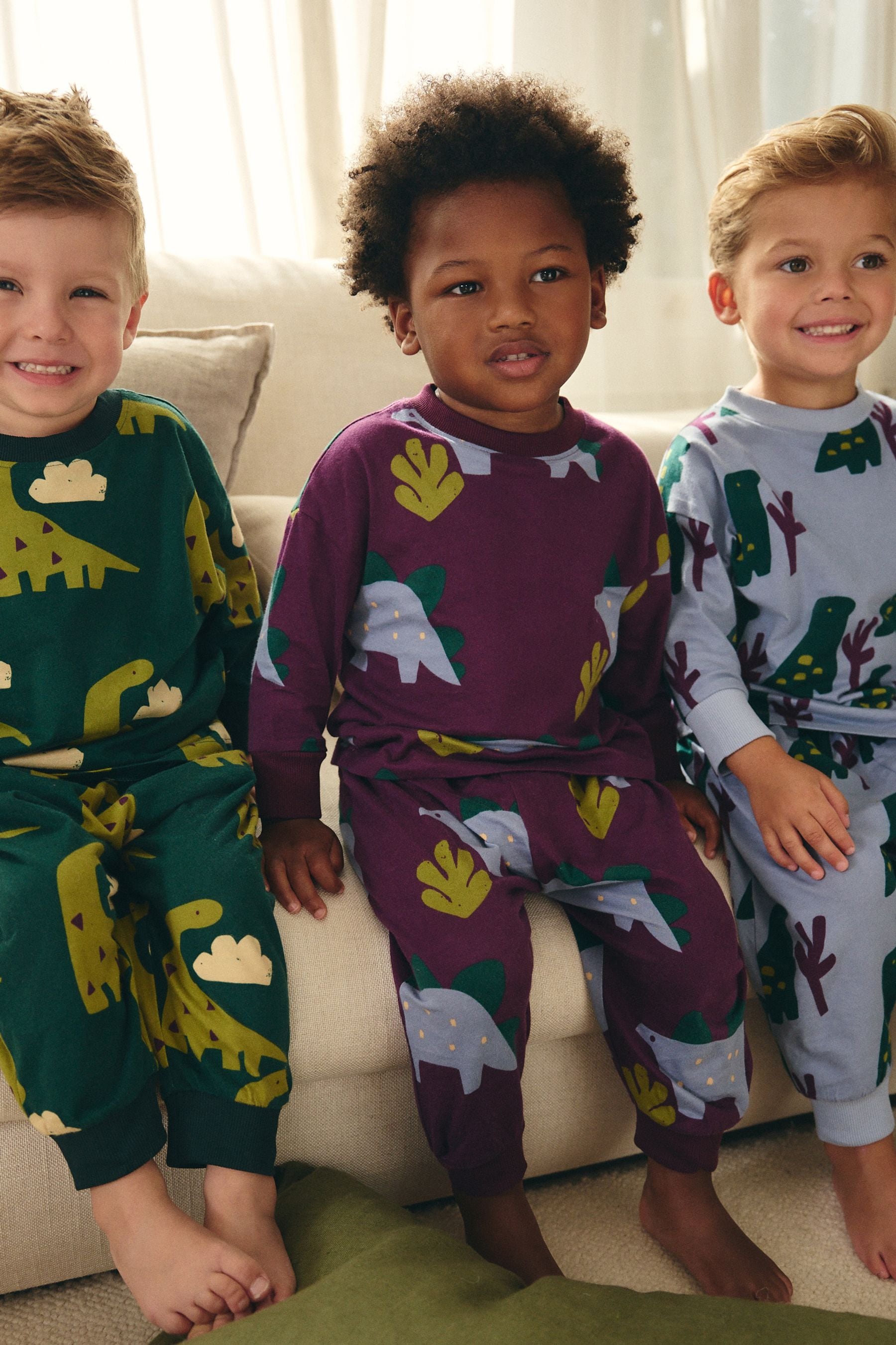 Green/ Blue/ Purple Dinosaur Oversized 100% Cotton Pyjamas 3 Pack (9mths-10yrs)