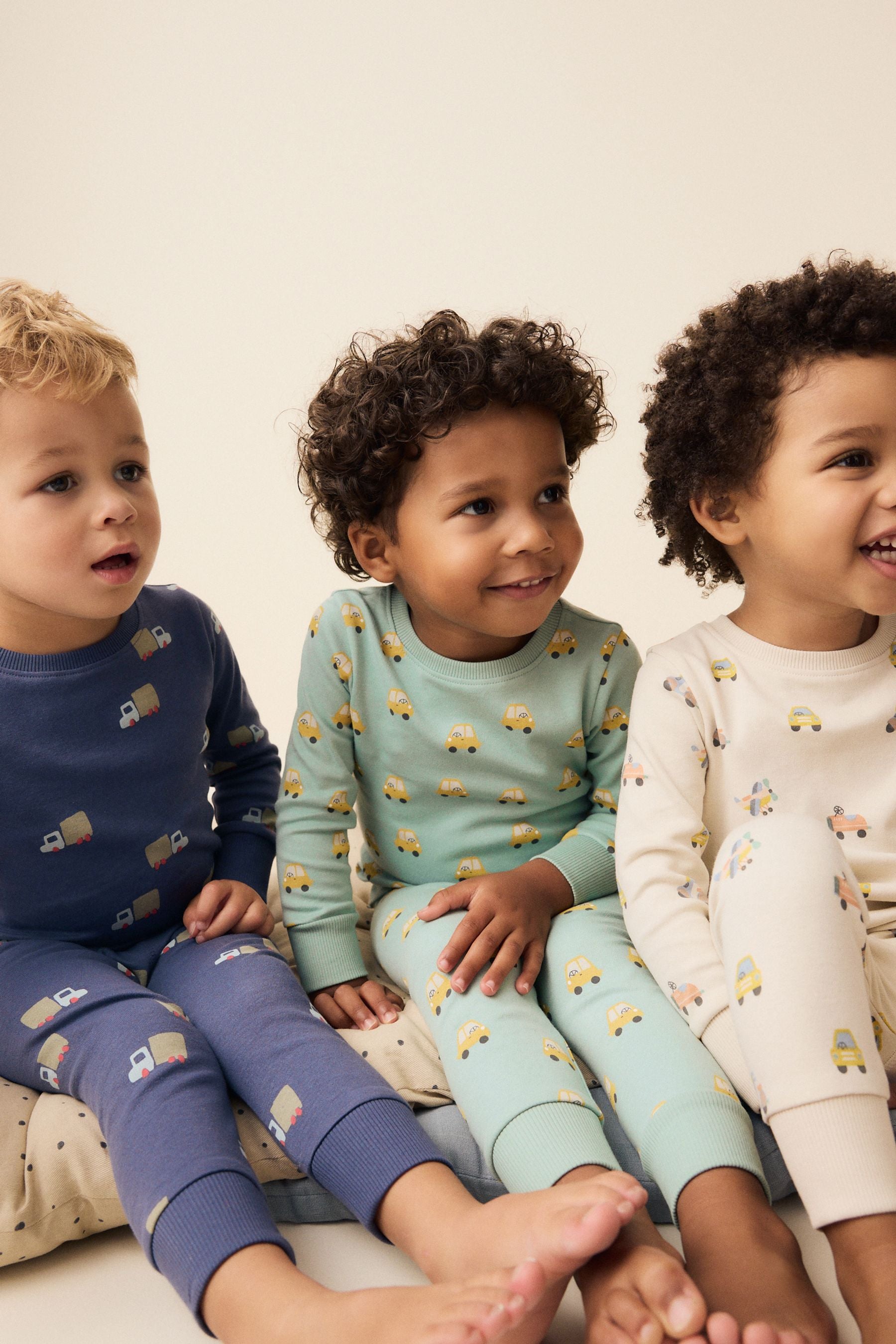 Green/Blue Transport 3 Pack Snuggle 100% Cotton Pyjamas (9mths-10yrs)