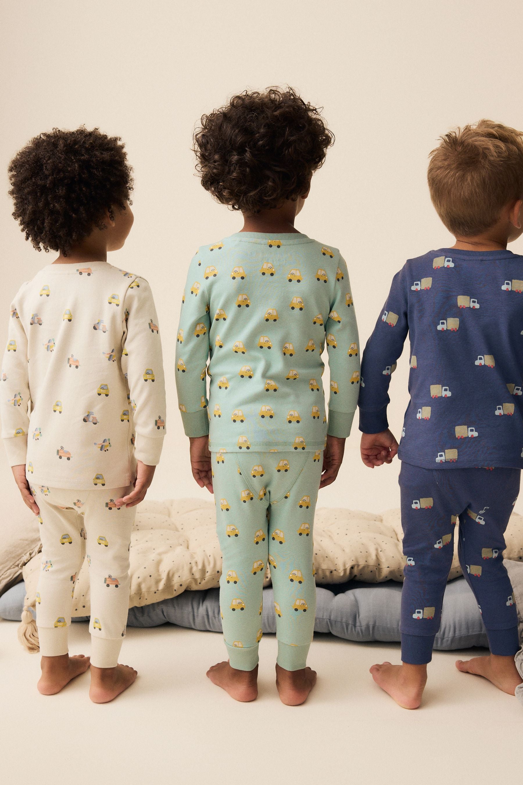 Green/Blue Transport 3 Pack Snuggle 100% Cotton Pyjamas (9mths-10yrs)