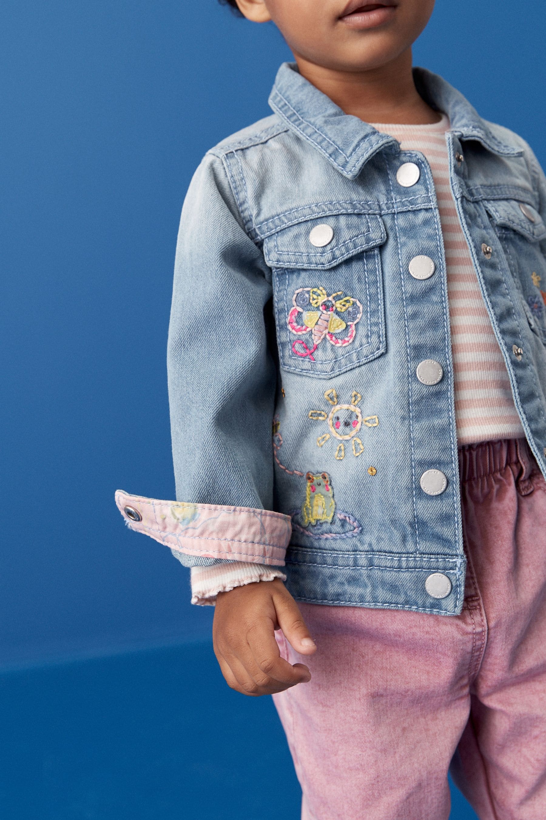 Mid Blue 100% Cotton Denim Embroidered Unicorn Jacket (3mths-7yrs)